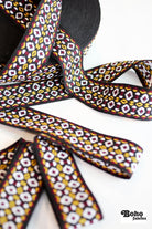 Geometric in Black, Burgundy & Gold, 2" Vintage Jacquard Woven Trim, TRIM - 003 - Boho Fabrics - Trims