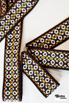 Geometric in Black, Burgundy & Gold, 2" Vintage Jacquard Woven Trim, TRIM - 003 - Boho Fabrics - Trims