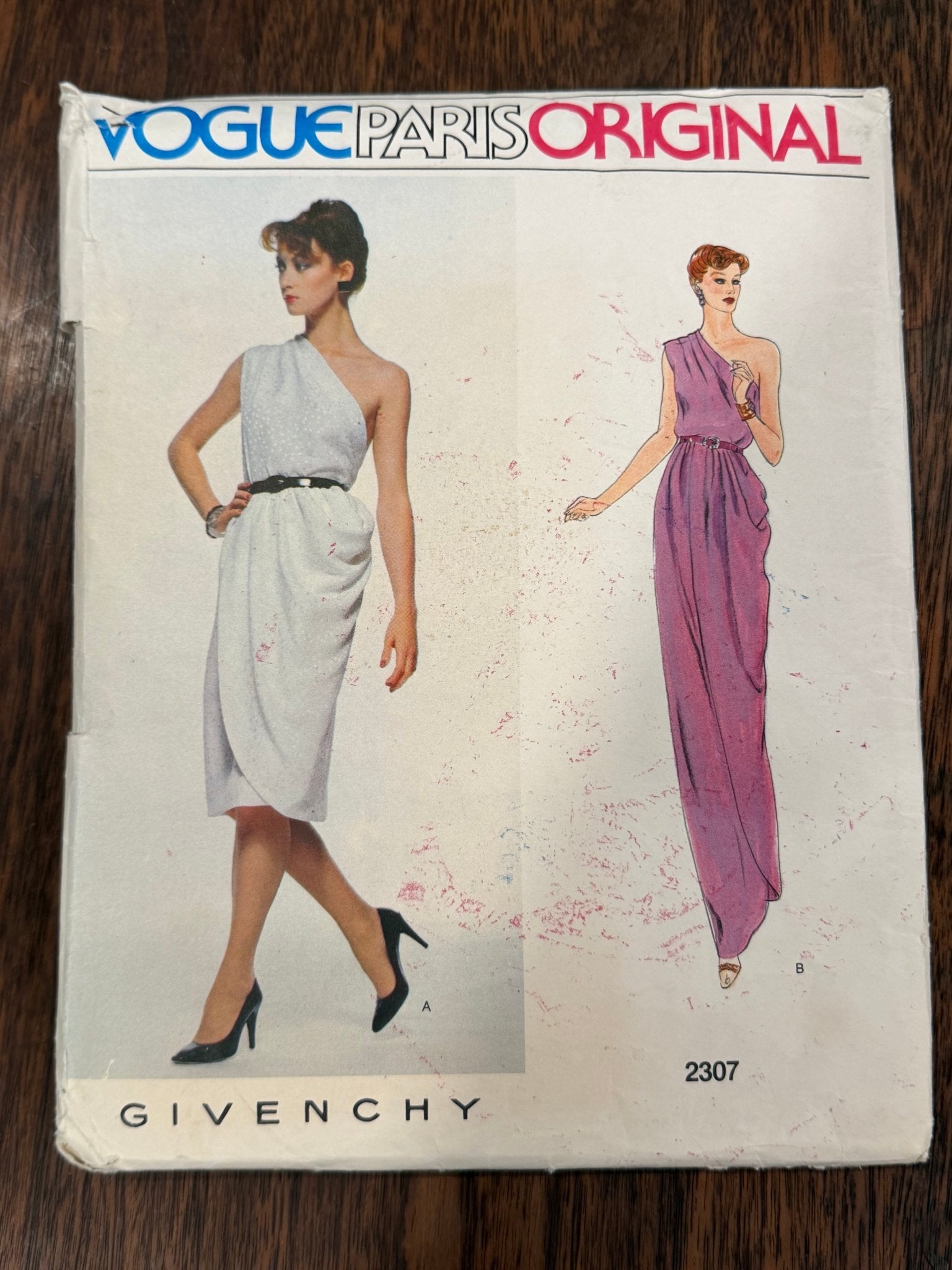 Givenchy | Vogue Paris Original Sewing Pattern #2307 — Wrap Dress with Pleated Shoulder & Draped Skirt, Size 12, Vintage 1980, with Original Vogue Sew-In Label - Boho Fabrics - Sewing Patterns