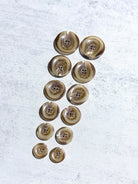 Glossy Beige Tortoiseshell Four Hole Plastic Buttons. 24L (15mm/ 5/8"), 28L, (18mm/ 11/16"), 32L (20mm / 13/16"), 36L (23mm, 7/8"), 40L (25mm/ 1"), 44L (28mm/ 1 1/8") - Boho Fabrics - Buttons & Snaps