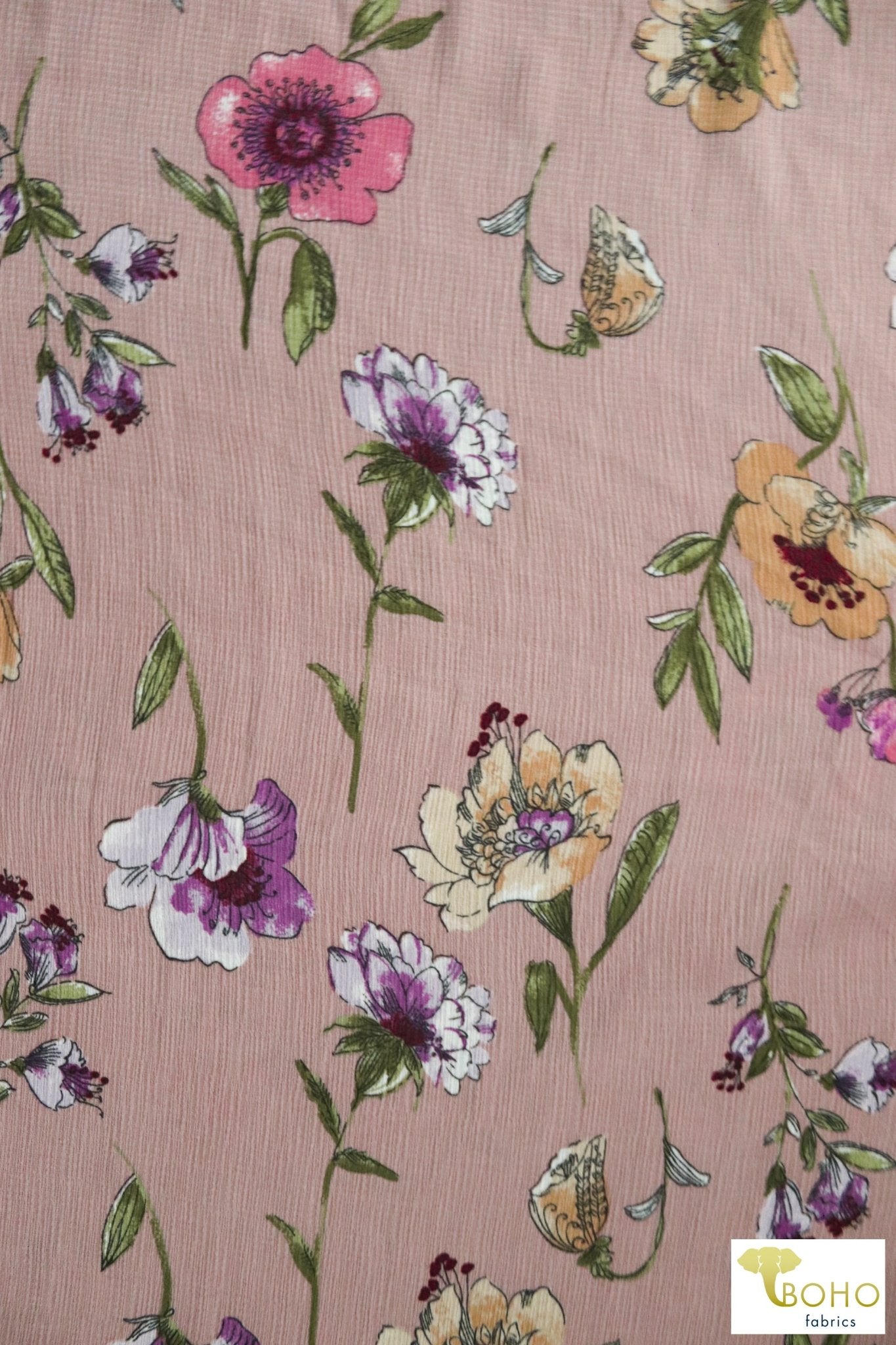 Gloxinia Florals on Pale Desert Rose, Woven. WVP-218 - Boho Fabrics