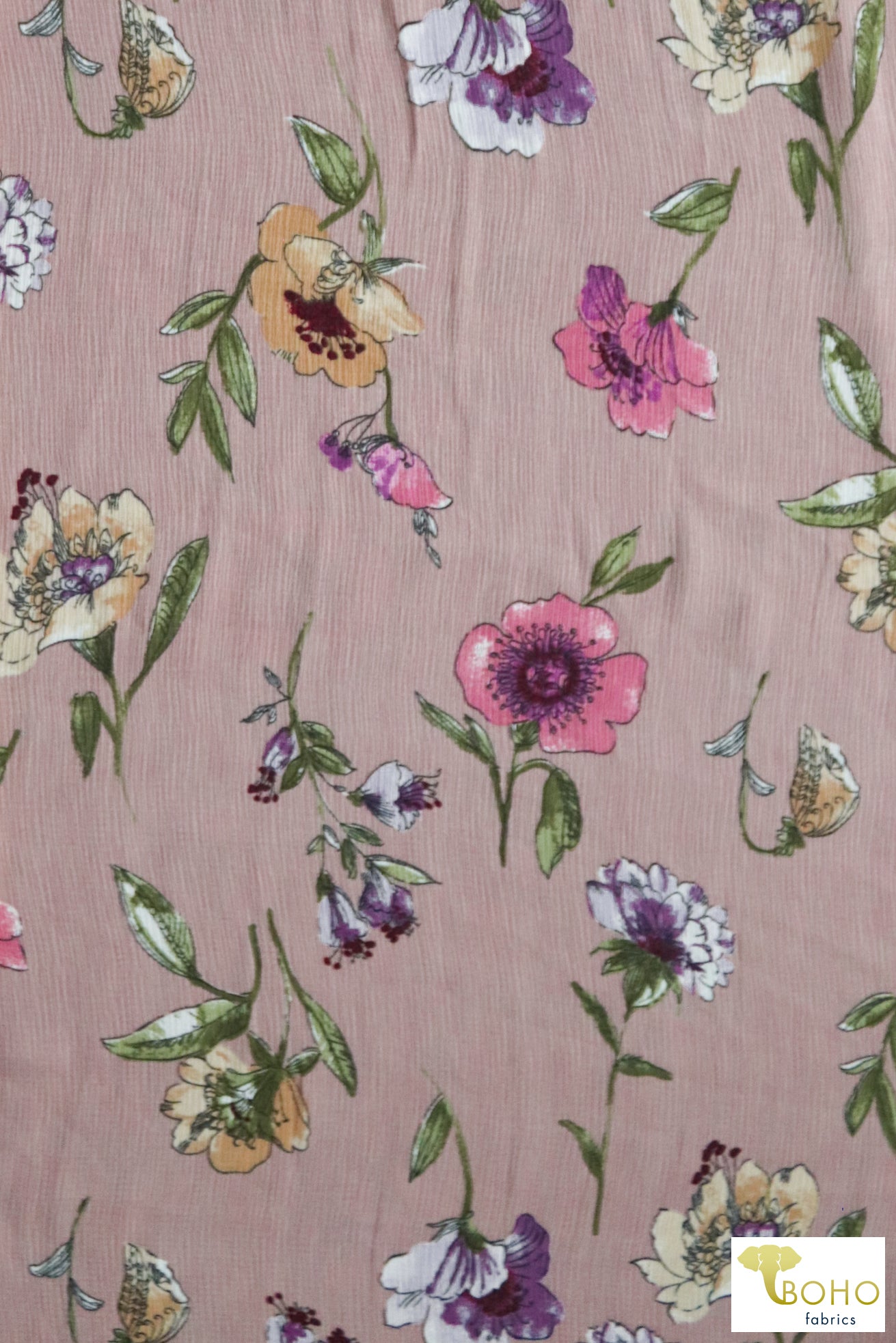 Gloxinia Florals on Pale Desert Rose, Woven. WVP-218 - Boho Fabrics