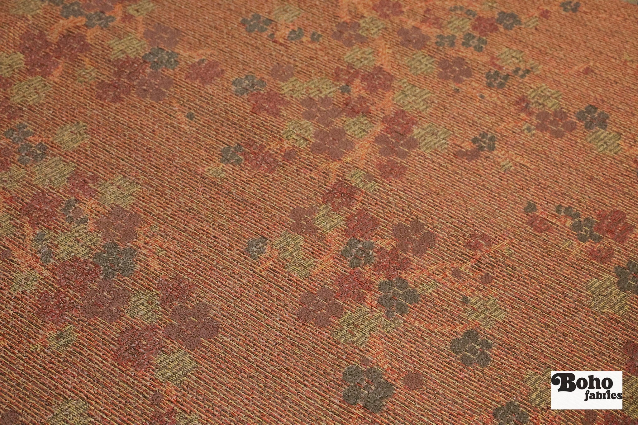 Gold & Crimson Floating Blossoms Jacquard Woven Fabric - Boho Fabrics - Jacquard, Woven