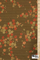 Gold & Crimson Floating Blossoms Jacquard Woven Fabric - Boho Fabrics - Jacquard, Woven