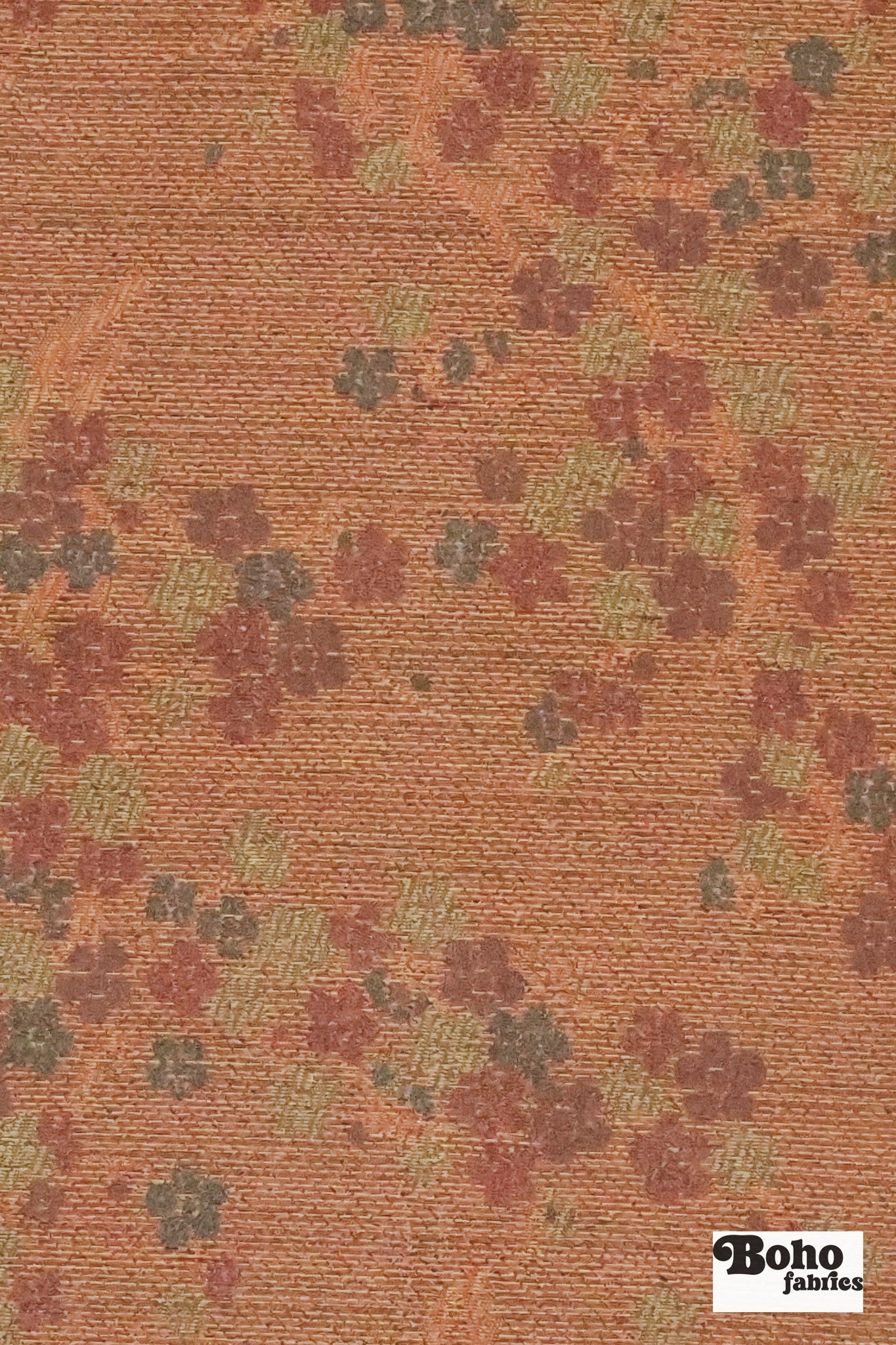 Gold & Crimson Floating Blossoms Jacquard Woven Fabric - Boho Fabrics - Jacquard, Woven