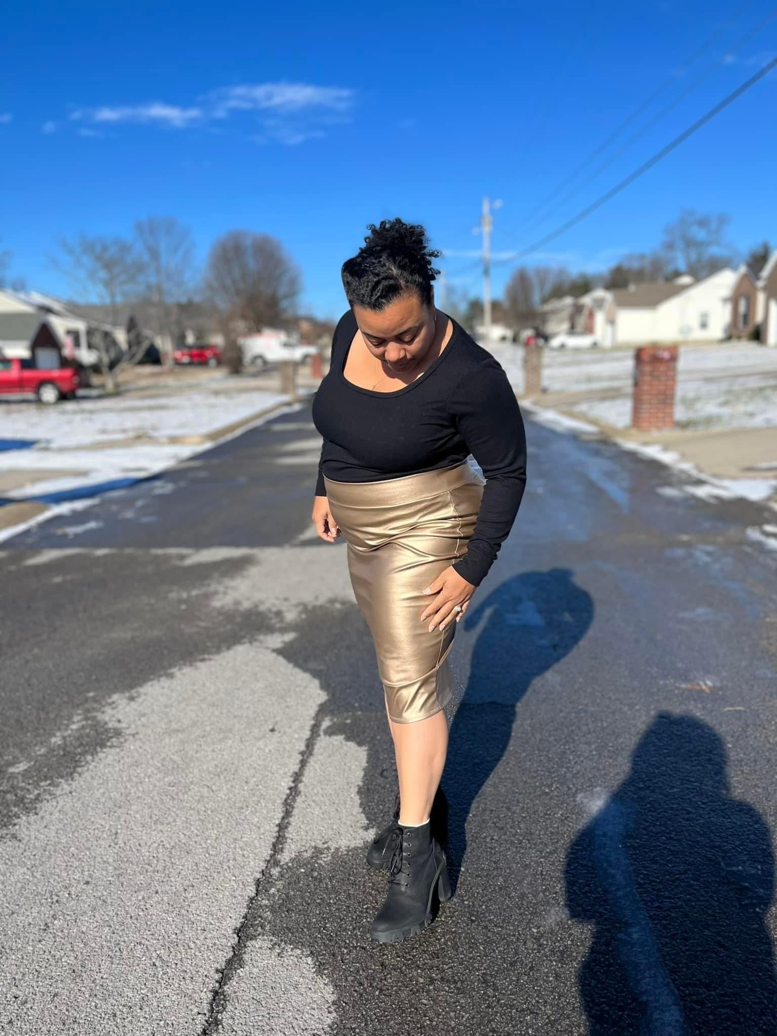 Gold, Faux Leather Knit - Boho Fabrics