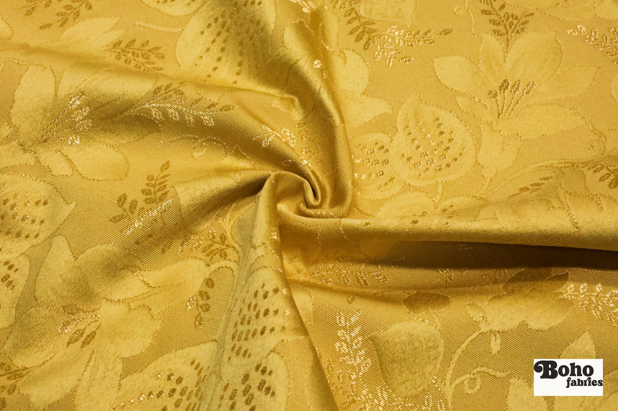 Gold Lily Jacquard Woven Fabric - Boho Fabrics - Jacquard, Woven