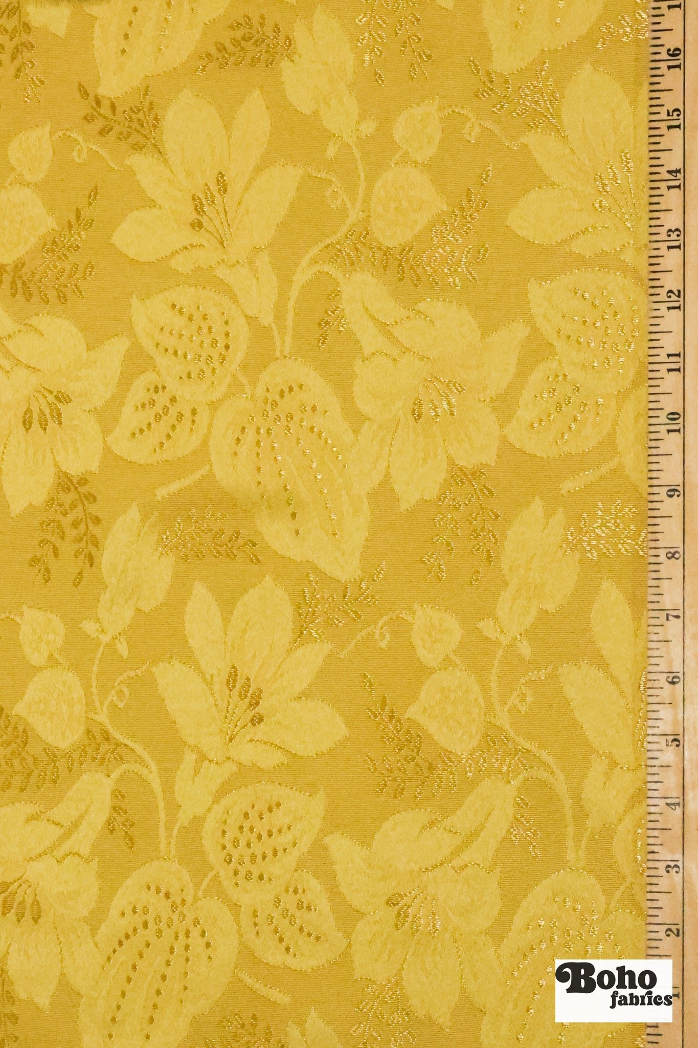 Gold Lily Jacquard Woven Fabric - Boho Fabrics - Jacquard, Woven