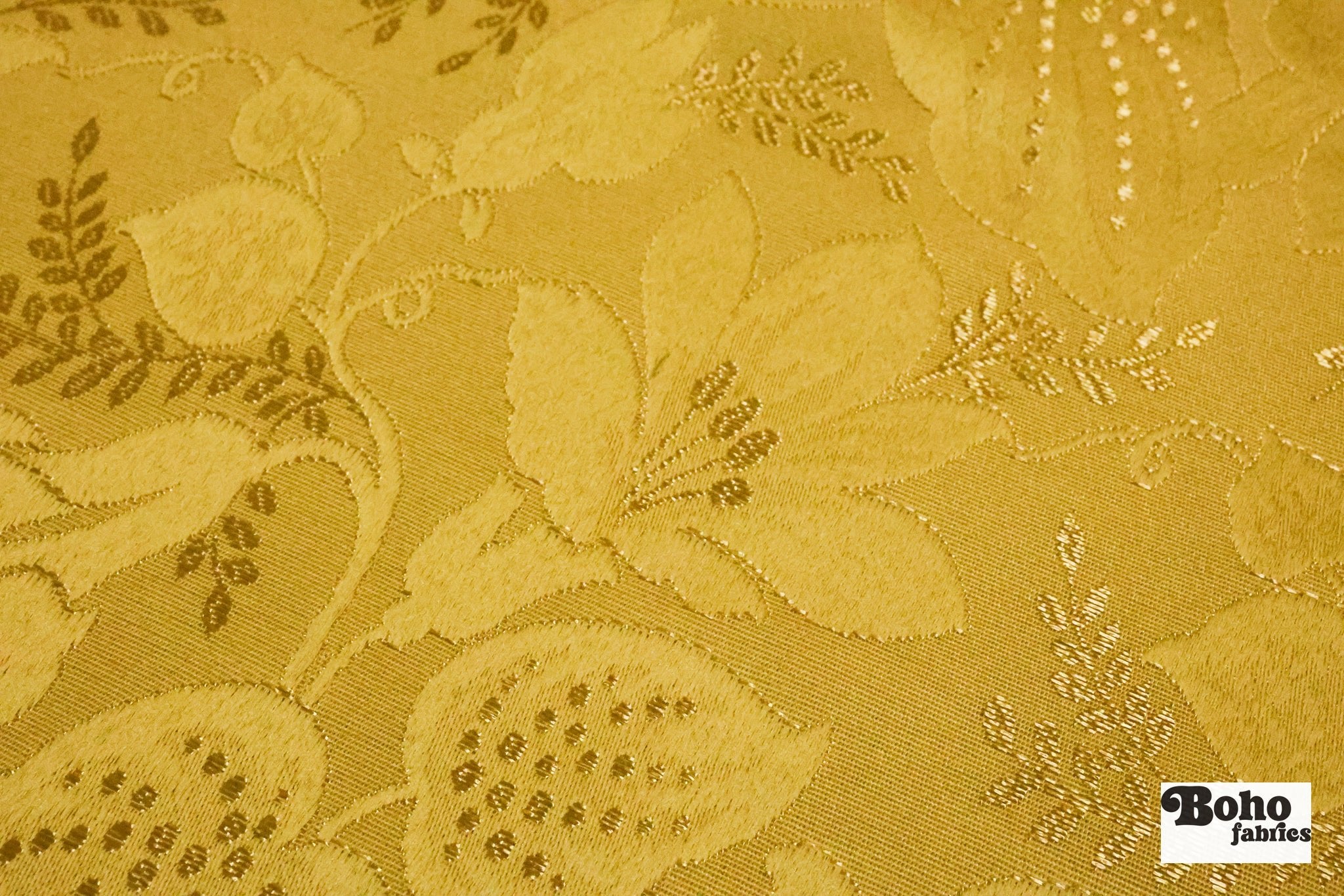 Gold Lily Jacquard Woven Fabric - Boho Fabrics - Jacquard, Woven