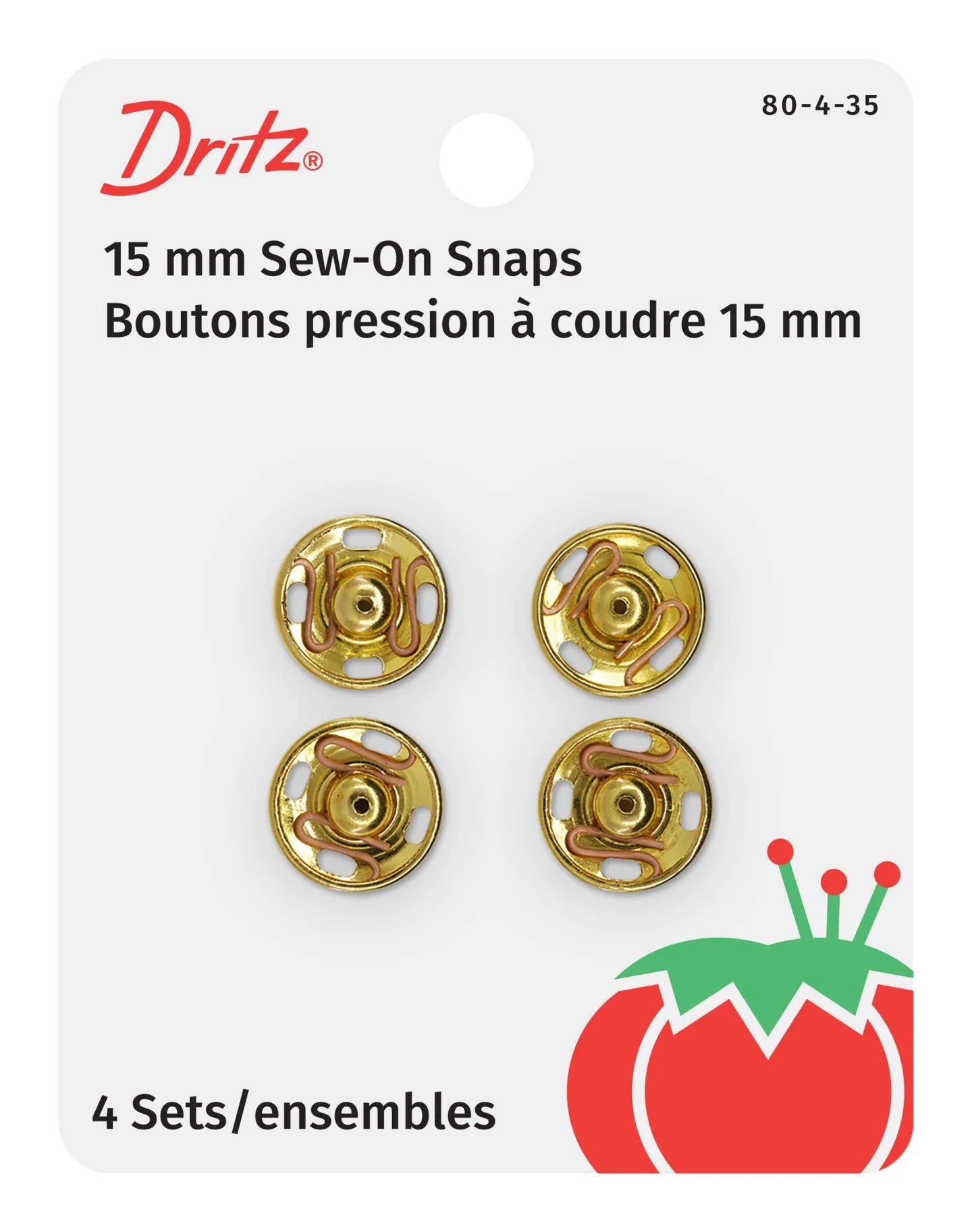 Gold Sew on Snaps, Size 4 (15mm). 4 Sets of Snaps - Boho Fabrics - Buttons & Snaps
