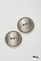 Gold & Silver Beaded Rim 2-Hole Plastic Buttons. 24L (15mm / 5/8"), 28L (18mm / 11/16"), 32L (20mm 13/16"), 40L (25mm / 1") - Boho Fabrics - Buttons & Snaps