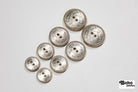 Gold & Silver Beaded Rim 2-Hole Plastic Buttons. 24L (15mm / 5/8"), 28L (18mm / 11/16"), 32L (20mm 13/16"), 40L (25mm / 1") - Boho Fabrics - Buttons & Snaps
