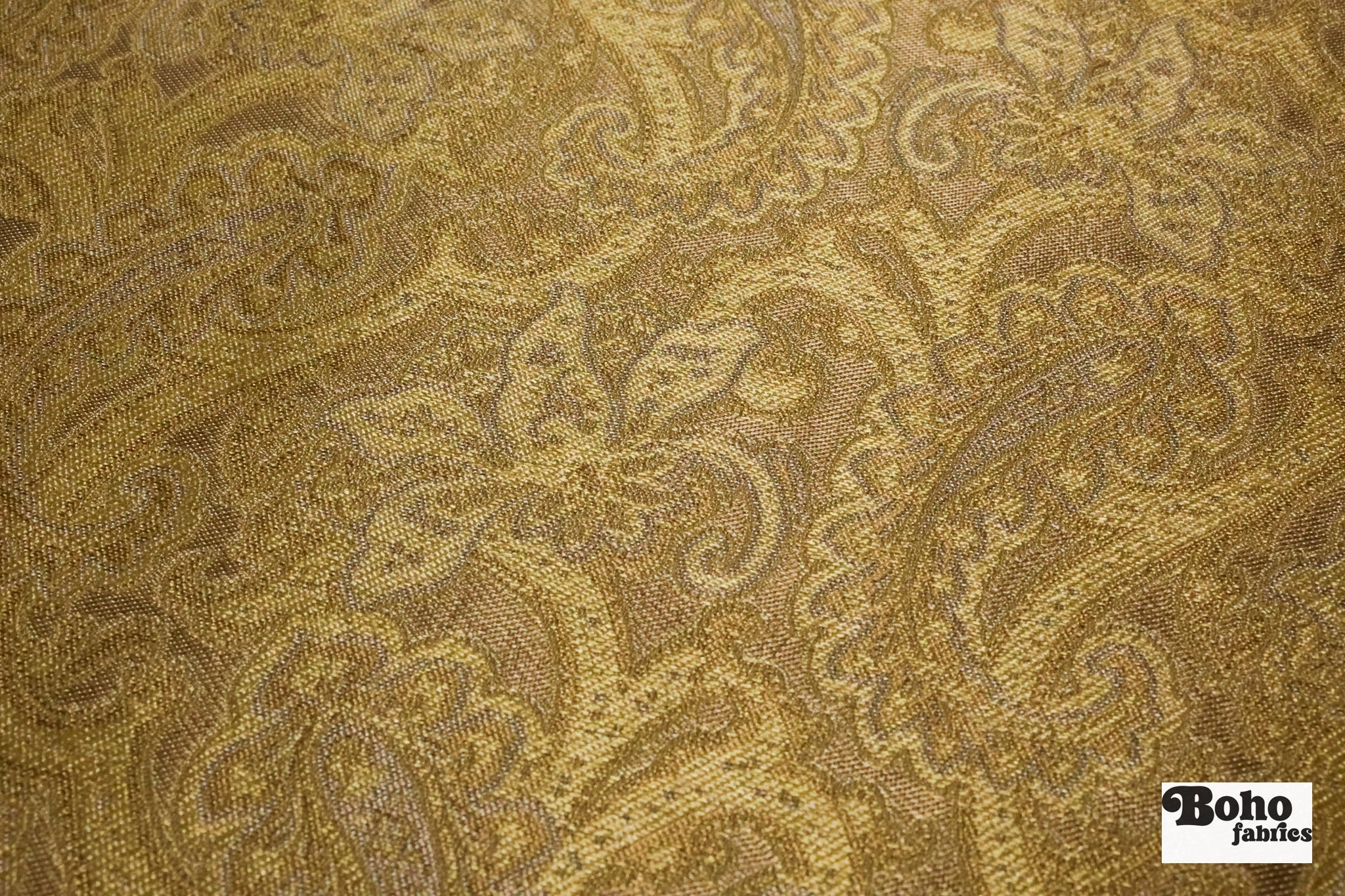 Gold & Silver Paisley Jacquard Woven Fabric - Boho Fabrics - Jacquard, Woven