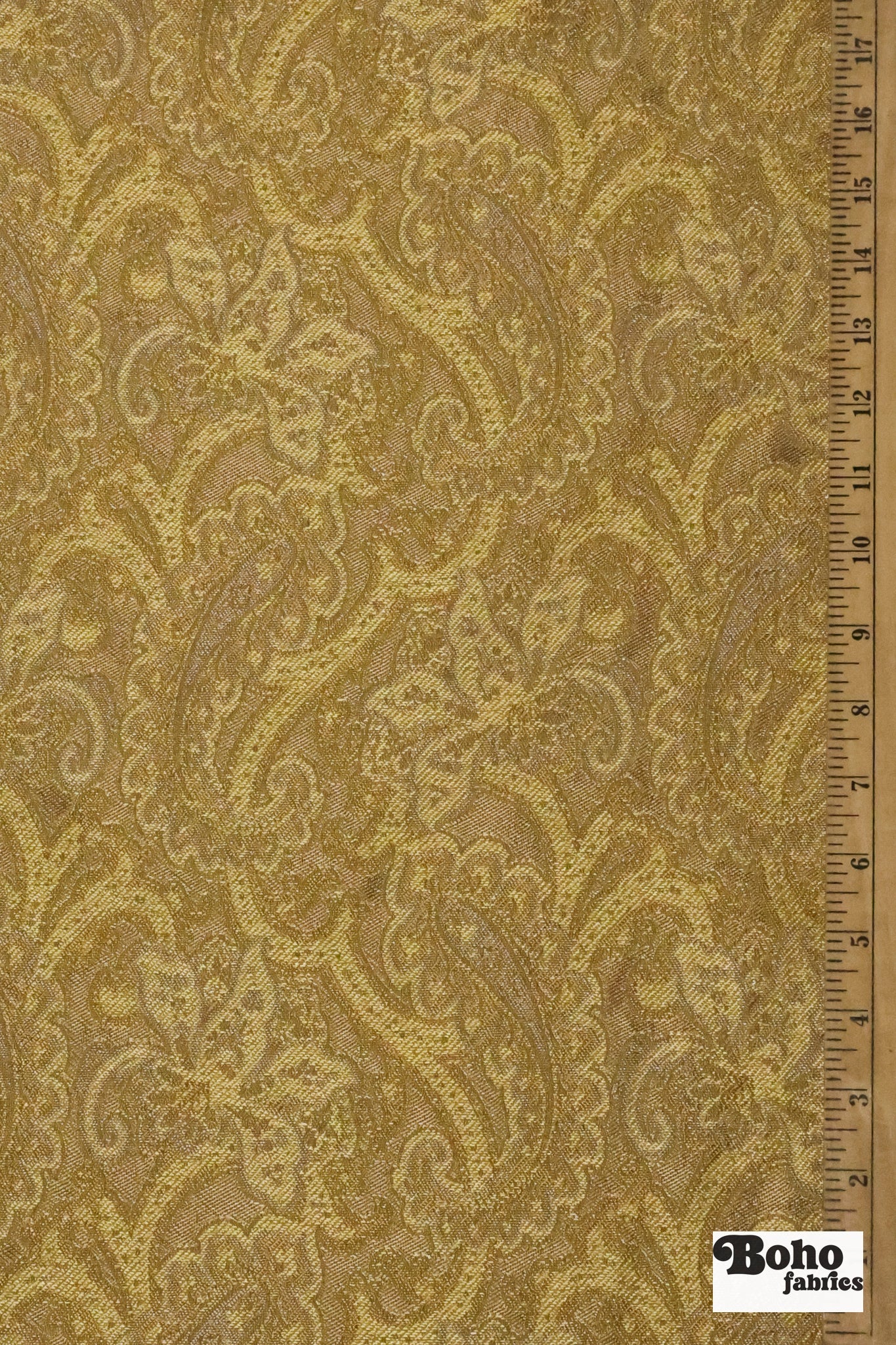 Gold & Silver Paisley Jacquard Woven Fabric - Boho Fabrics - Jacquard, Woven