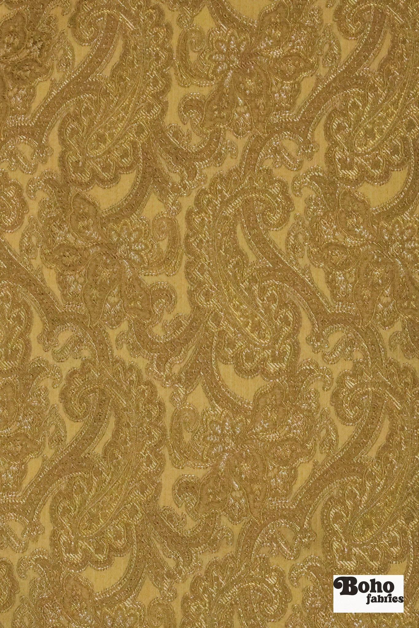 Gold & Silver Paisley Jacquard Woven Fabric - Boho Fabrics - Jacquard, Woven