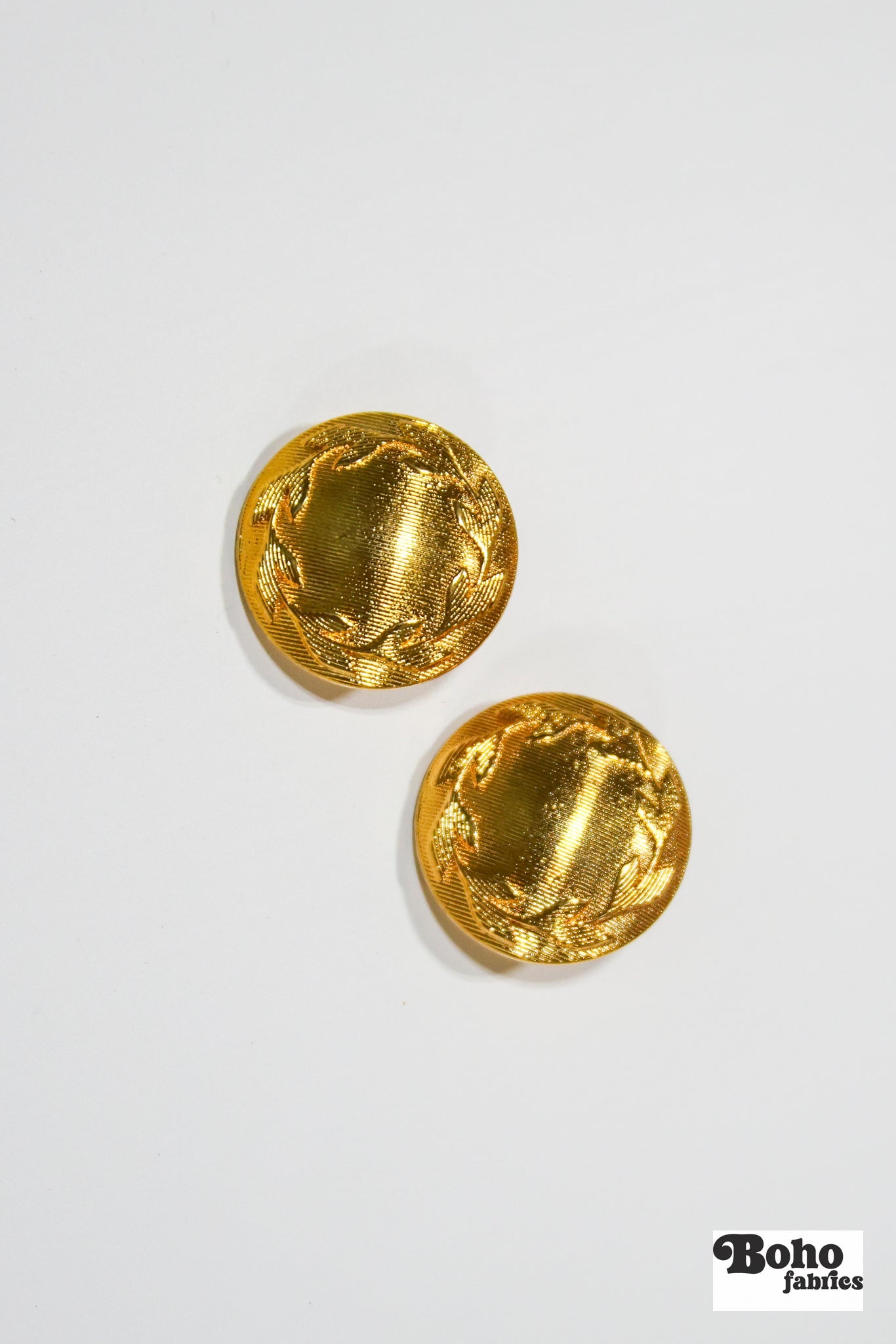 Gold Wreath Metal Shank Buttons. 24L (15mm / 5/8"), 30L (19mm / 3/4"), 36L (23mm / 7/8") - Boho Fabrics - Buttons & Snaps
