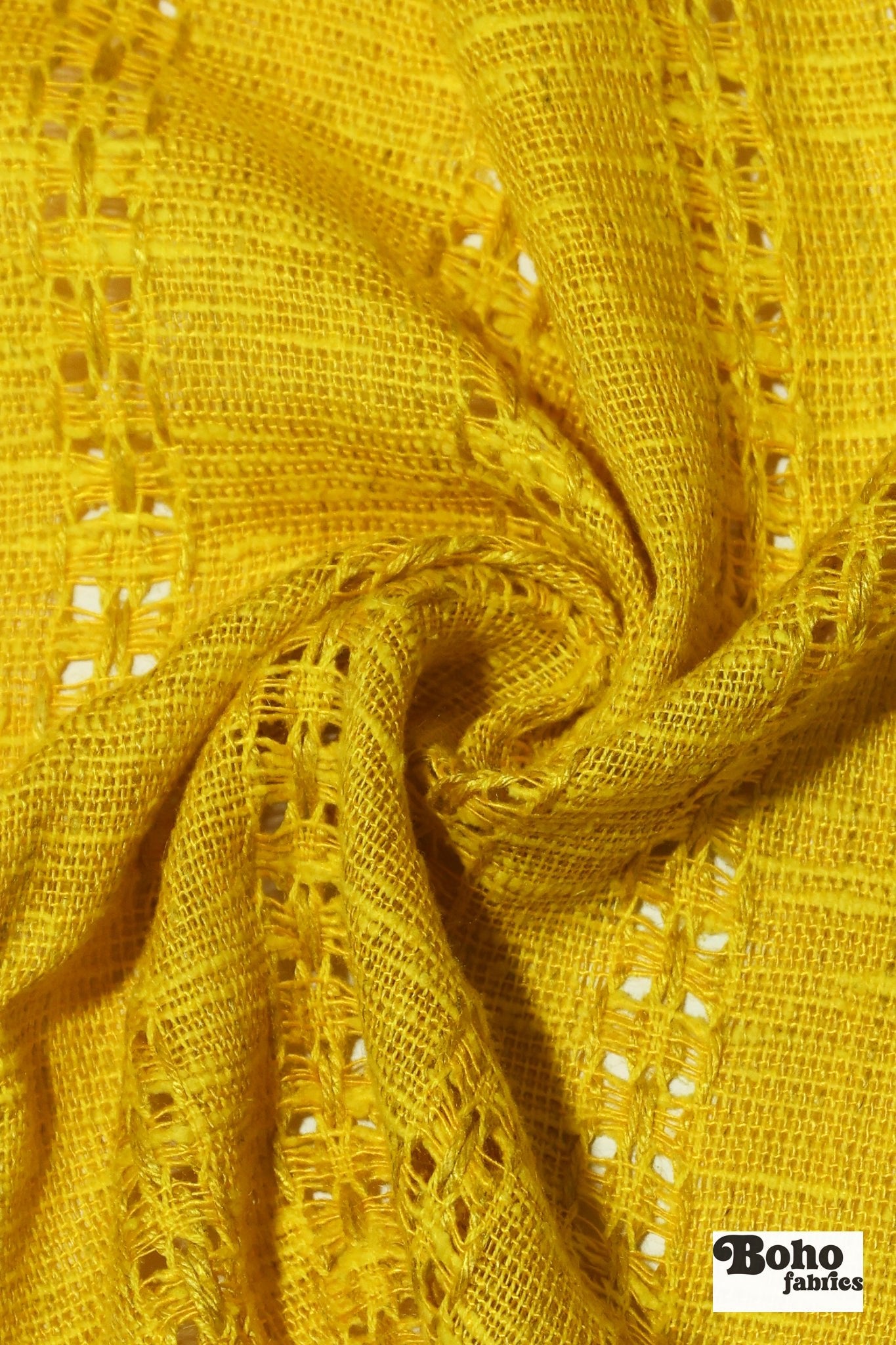 Golden Mustard Open Weave Stripe Woven Fabric - Boho Fabrics - Woven, Fabric