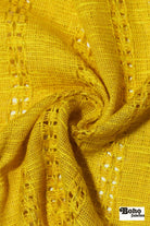 Golden Mustard Open Weave Stripe Woven Fabric - Boho Fabrics - Woven, Fabric