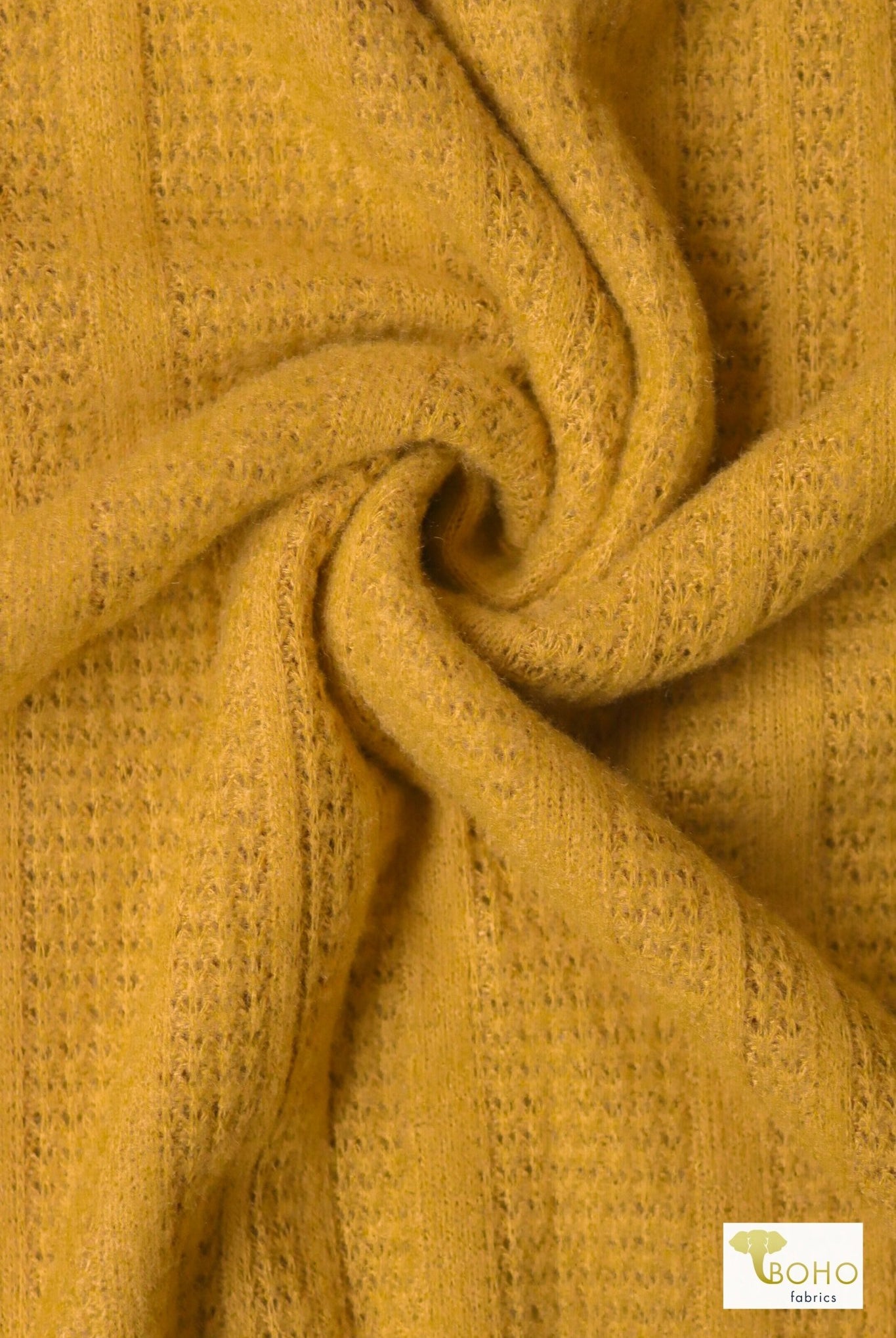 Golden Yellow, Brushed Pointelle Rib Knit - Boho Fabrics