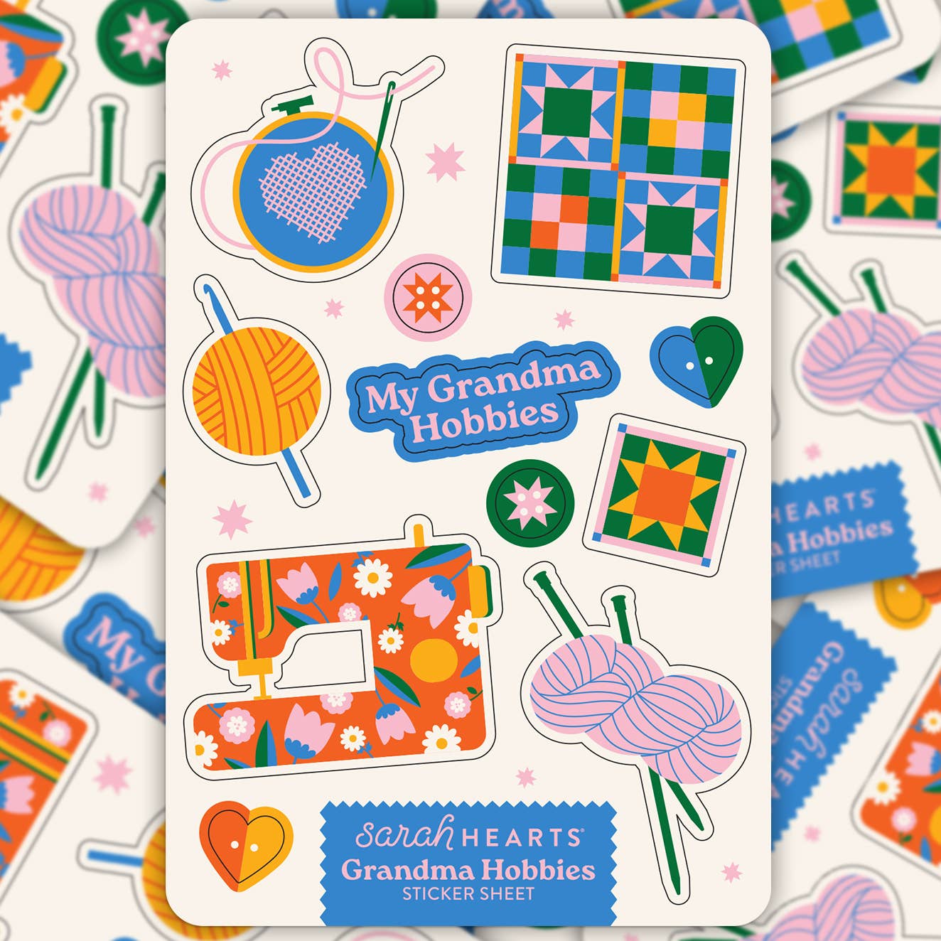 Grandma Hobbies Sticker Sheet - Boho Fabrics -