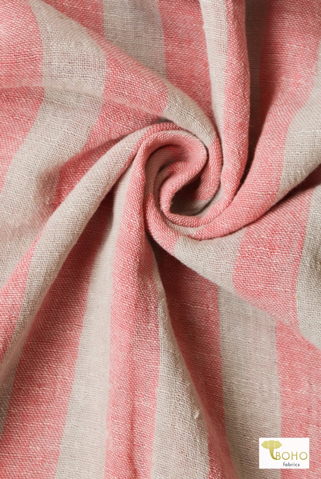 Grapefruit Stripes, Linen Woven Fabric - Boho Fabrics