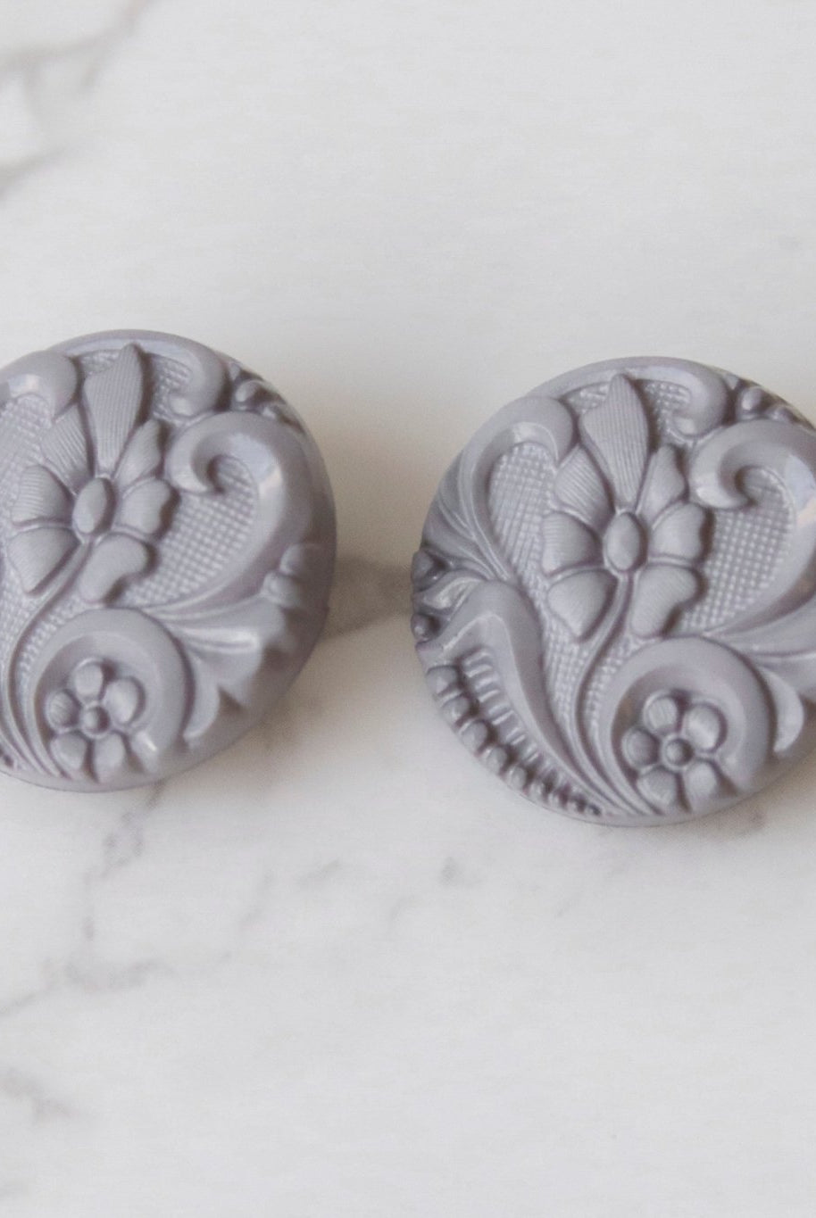 Gray, Art Nouveau Florals, Shank Buttons. Available in 15mm, 18mm, 20mm, 25.5mm - Boho Fabrics
