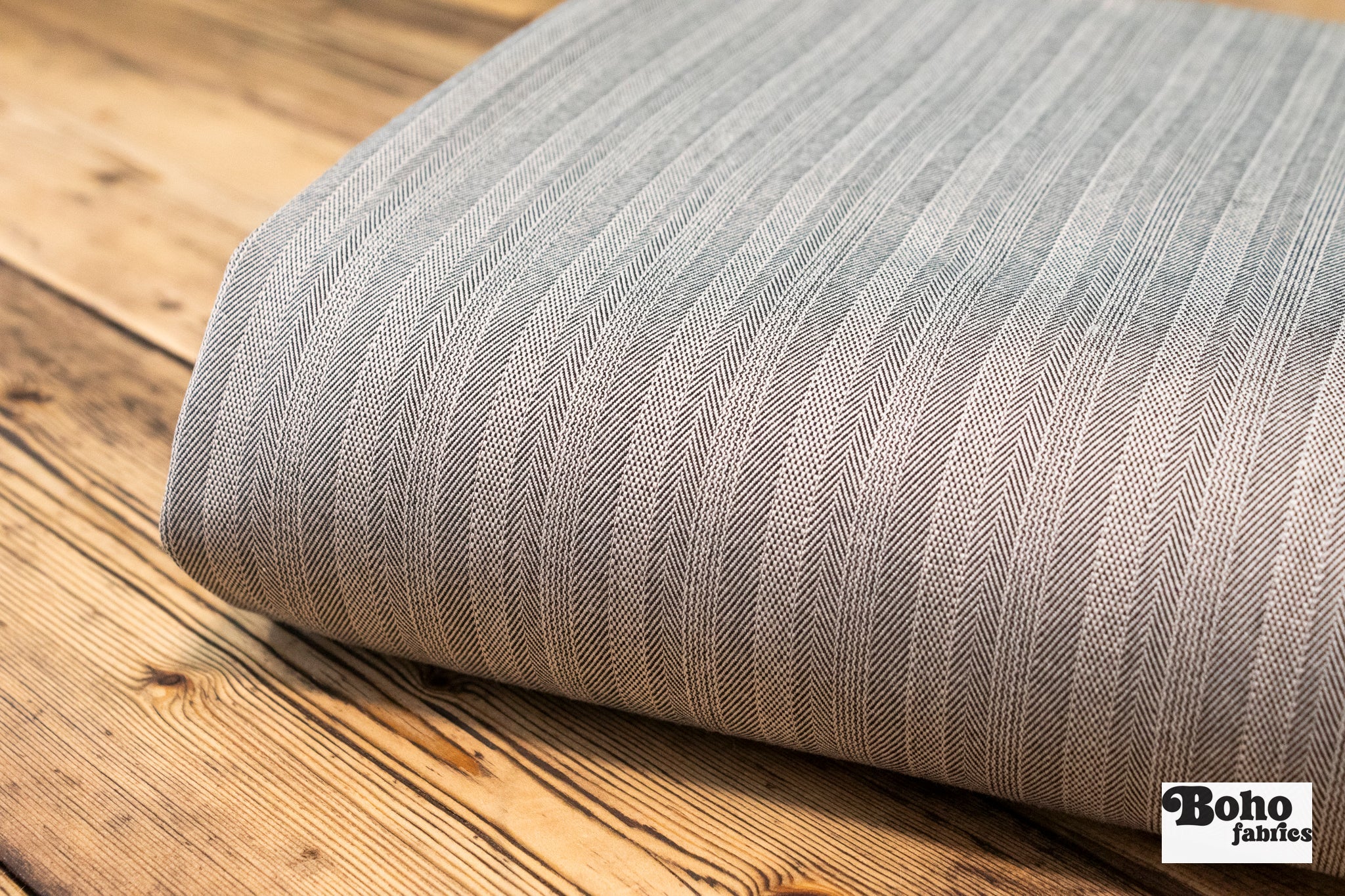 Gray Herringbone Basketweave. Shop Exclusive! - Boho Fabrics - Stretch Woven