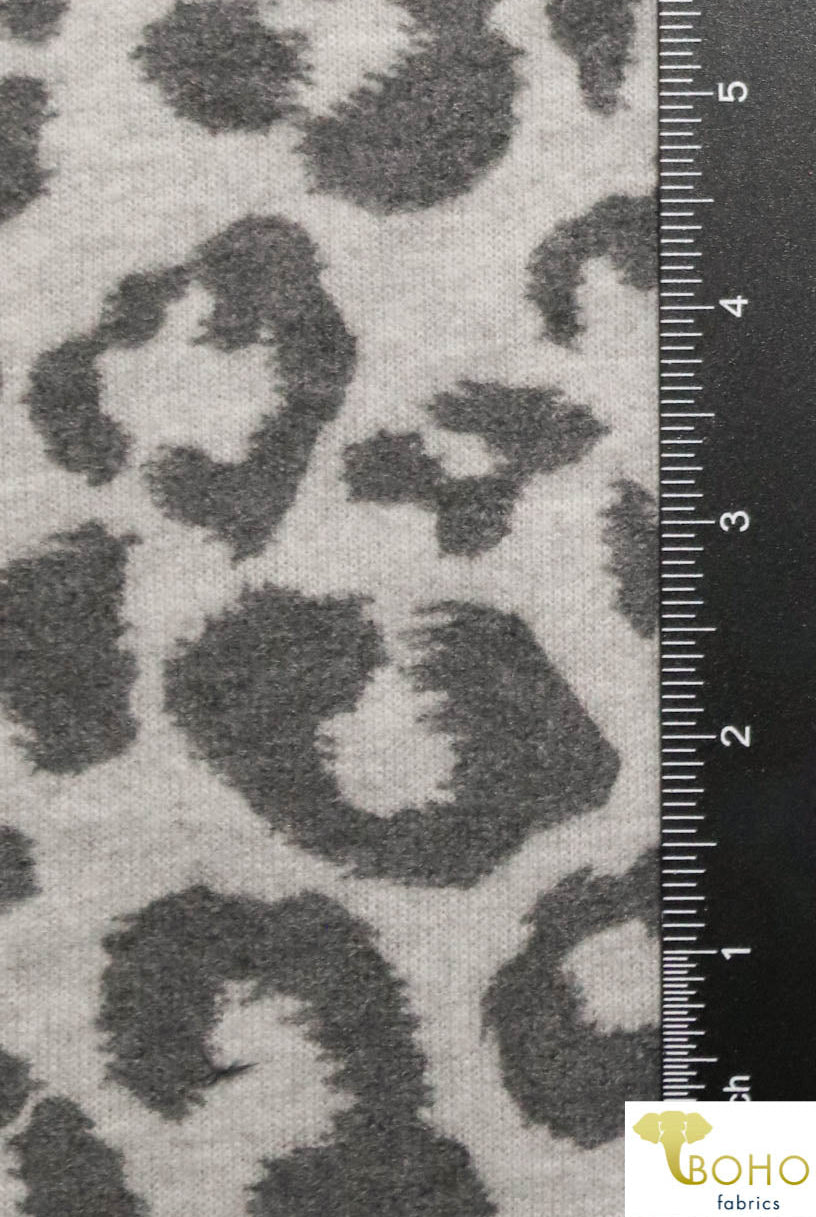 Gray Leopard Queen, Brushed Sweater Knit. PRSW-113 - Boho Fabrics