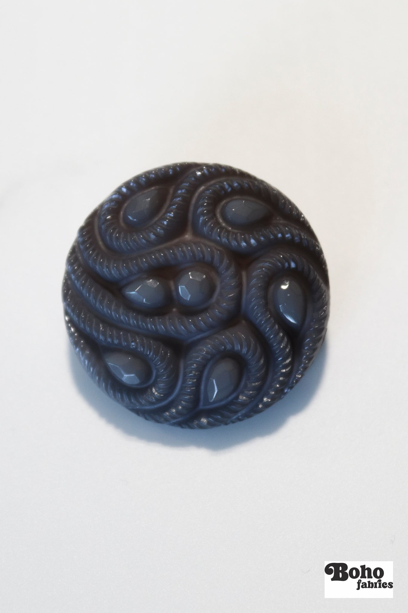 Gray Paisley Faceted, Plastic Shank Buttons. Available in 15mm (24L) and 28mm (44L) - Boho Fabrics - Buttons & Snaps
