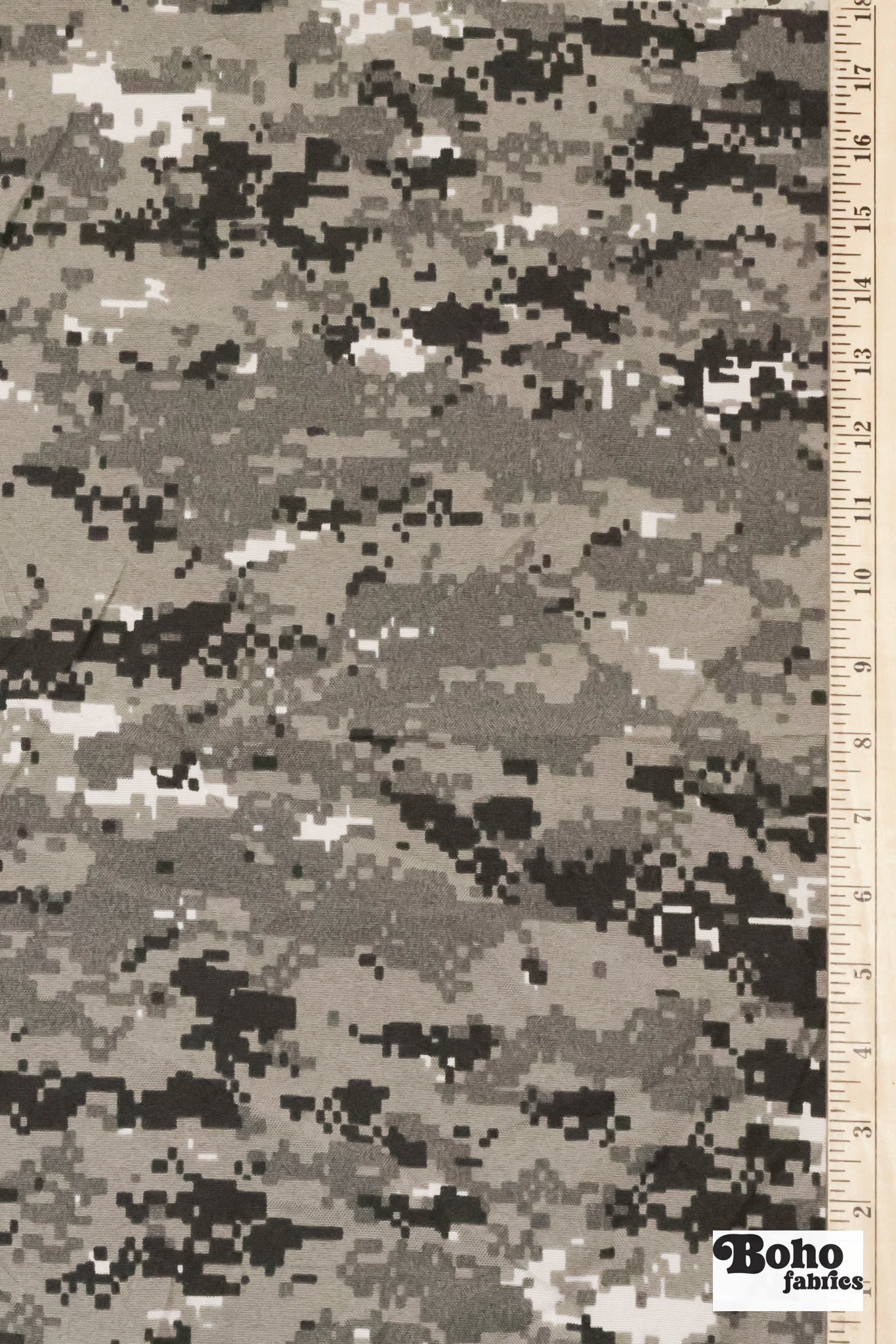 Gray, Pixelated Camo Canvas Woven Fabric *DEADSTOCK CLOSEOUT* - Boho Fabrics - Woven Fabric