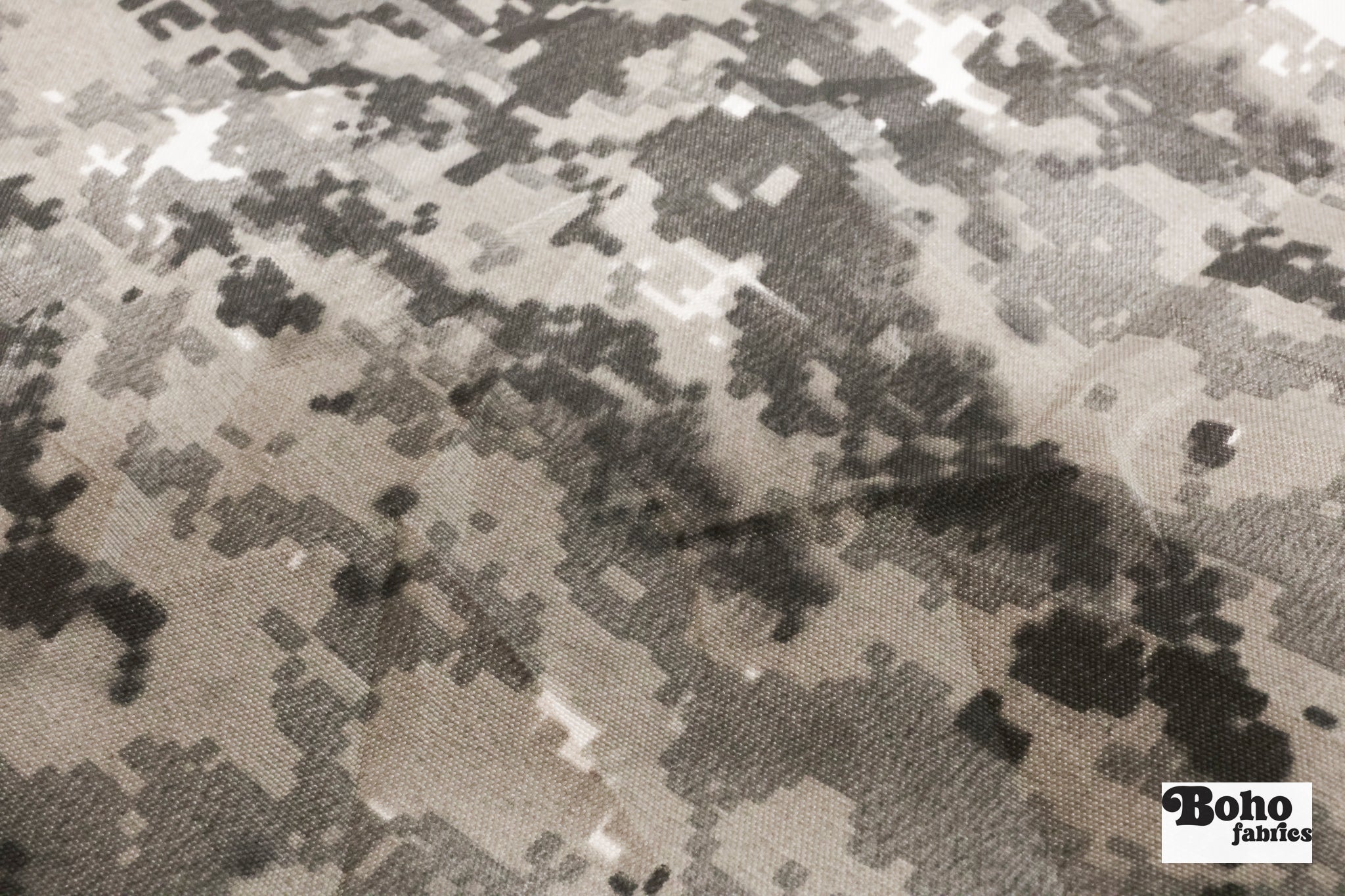 Gray, Pixelated Camo Canvas Woven Fabric *DEADSTOCK CLOSEOUT* - Boho Fabrics - Woven Fabric
