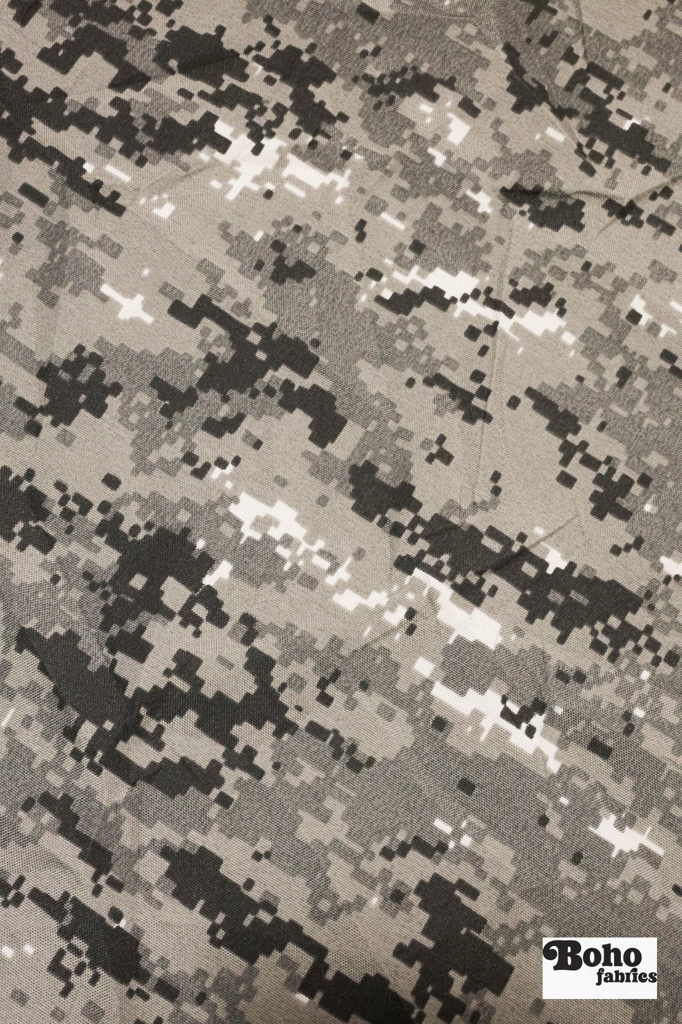 Gray, Pixelated Camo Canvas Woven Fabric *DEADSTOCK CLOSEOUT* - Boho Fabrics - Woven Fabric