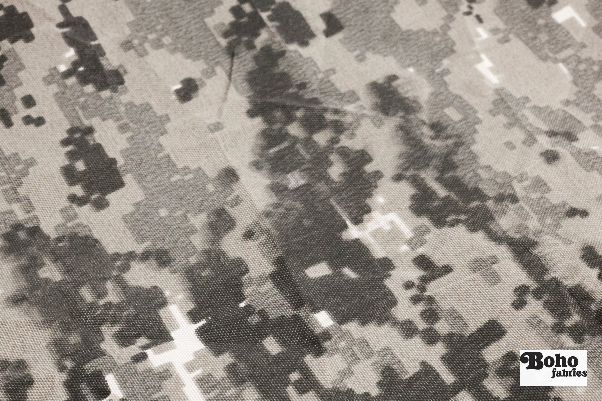 Gray, Pixelated Camo Canvas Woven Fabric *DEADSTOCK CLOSEOUT* - Boho Fabrics - Woven Fabric