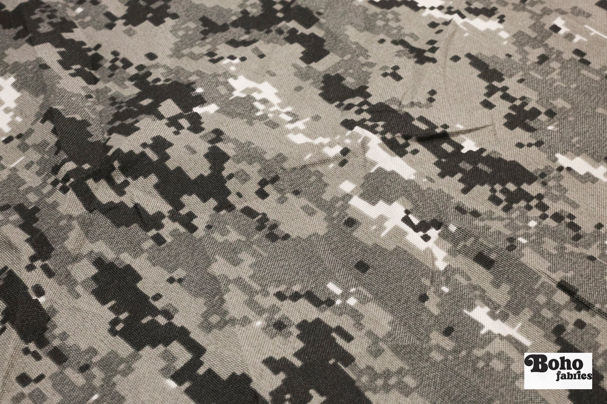 Gray, Pixelated Camo Canvas Woven Fabric *DEADSTOCK CLOSEOUT* - Boho Fabrics - Woven Fabric