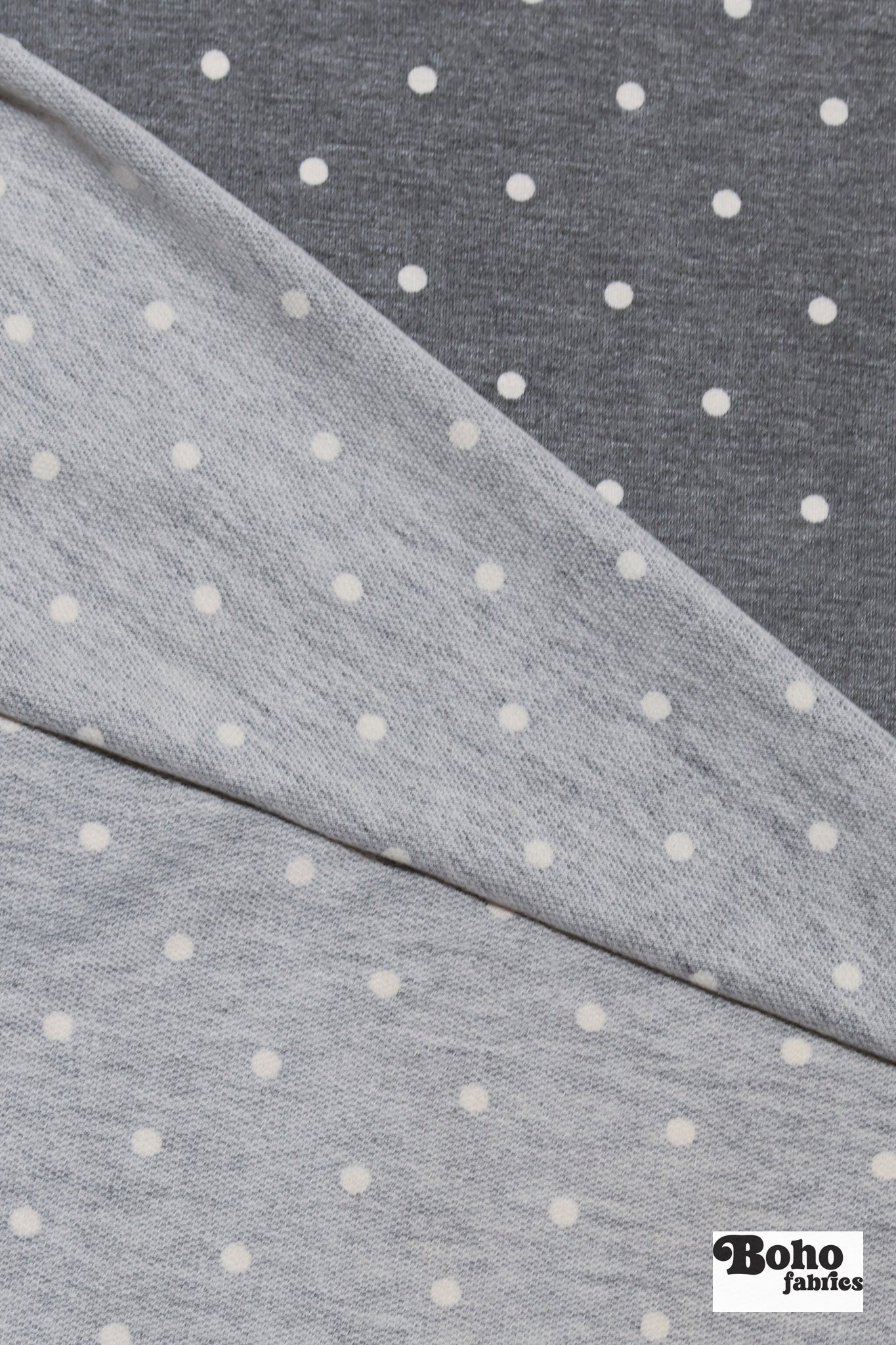 Gray Polka Dots, French Terry Knit Fabric - Boho Fabrics - French Terry Prints, Knit Fabric