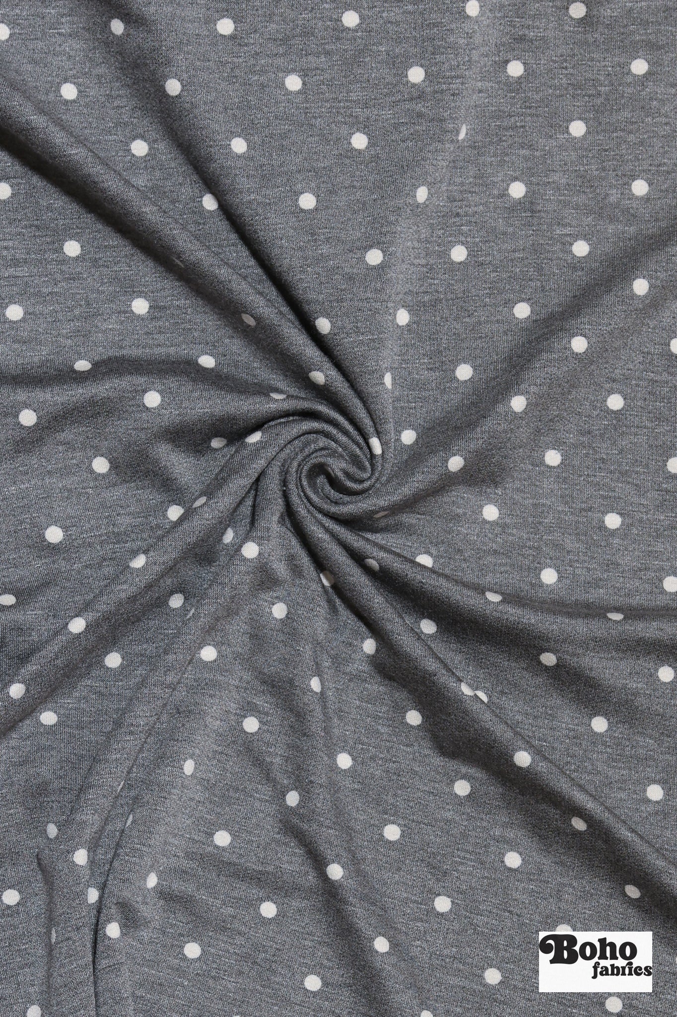Gray Polka Dots, French Terry Knit Fabric - Boho Fabrics - French Terry Prints, Knit Fabric