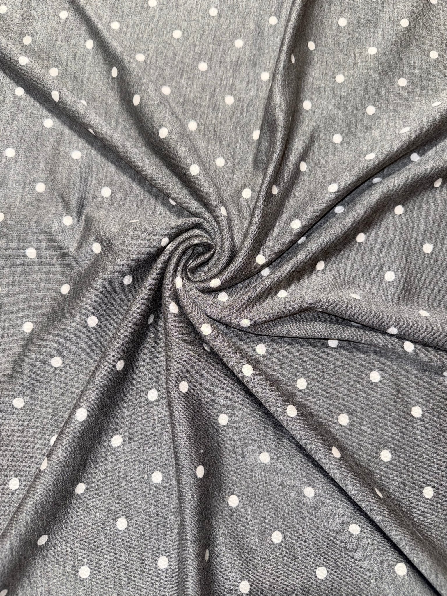 Gray Polka Dots, French Terry Knit Fabric - Boho Fabrics - French Terry Prints, Knit Fabric