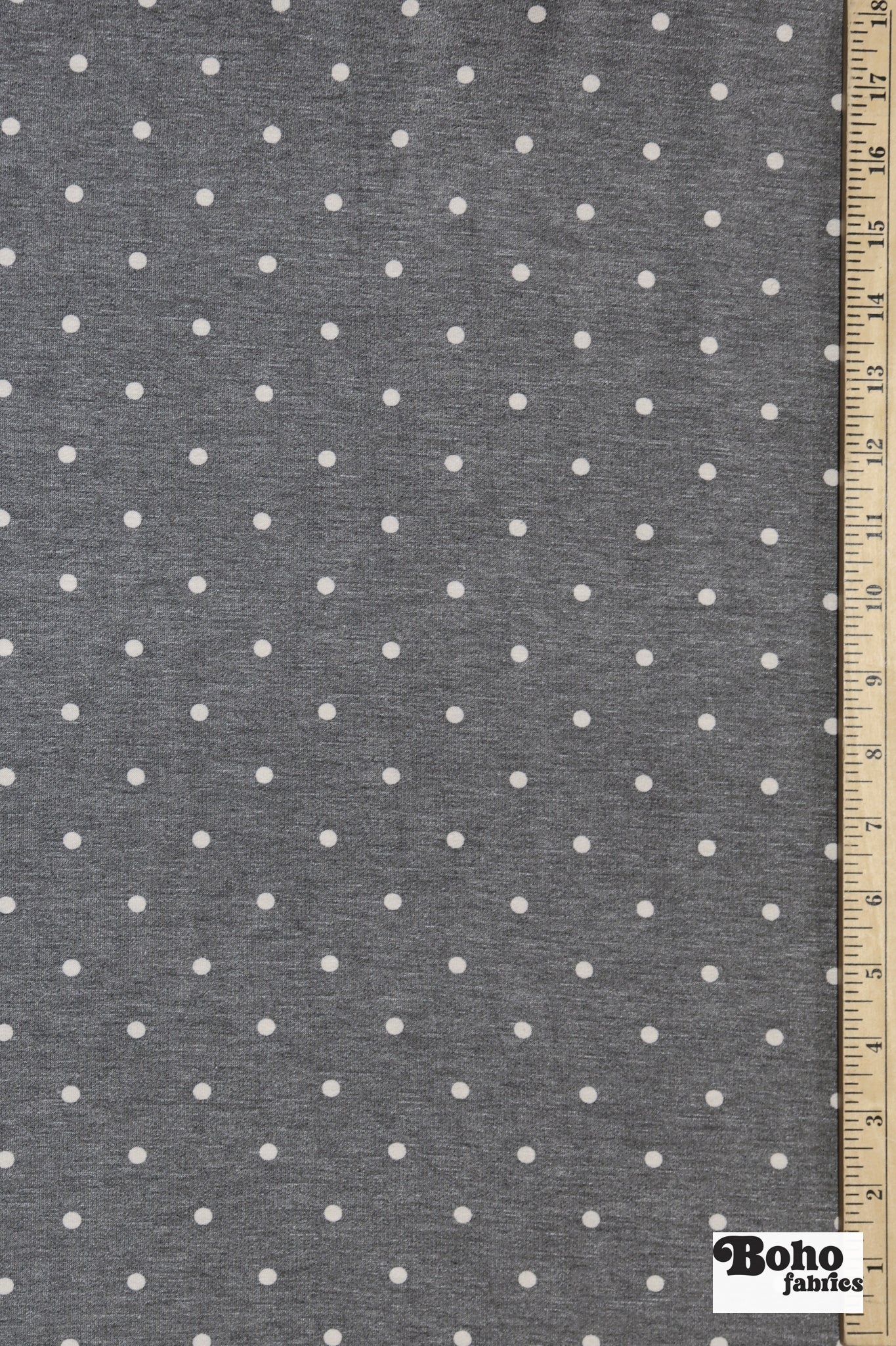 Gray Polka Dots, French Terry Knit Fabric - Boho Fabrics - French Terry Prints, Knit Fabric