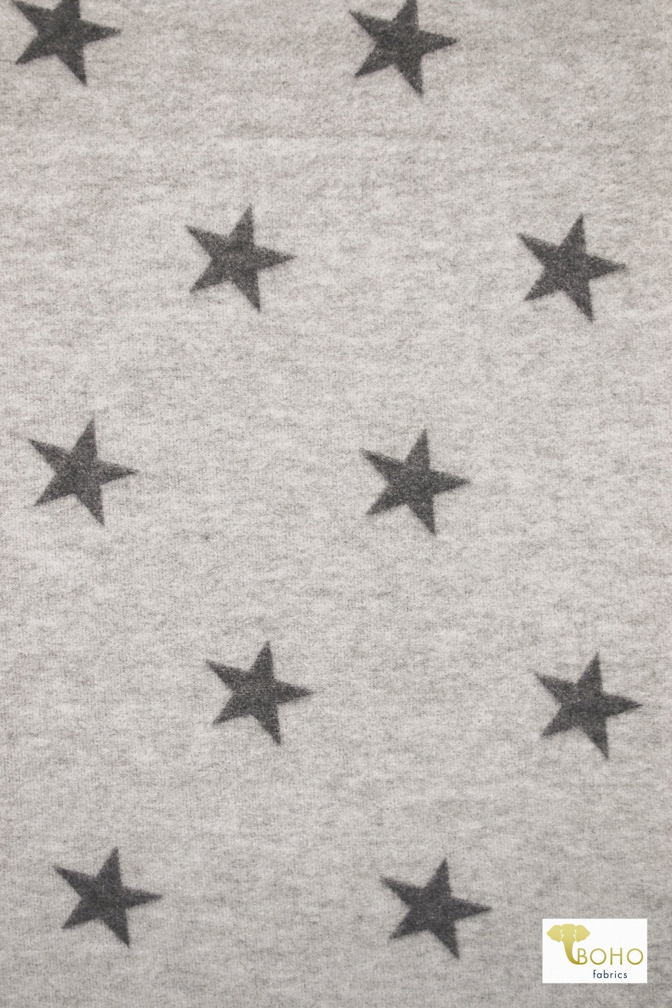 Gray Stars, Brushed Printed Sweater Knit Fabric - Boho Fabrics
