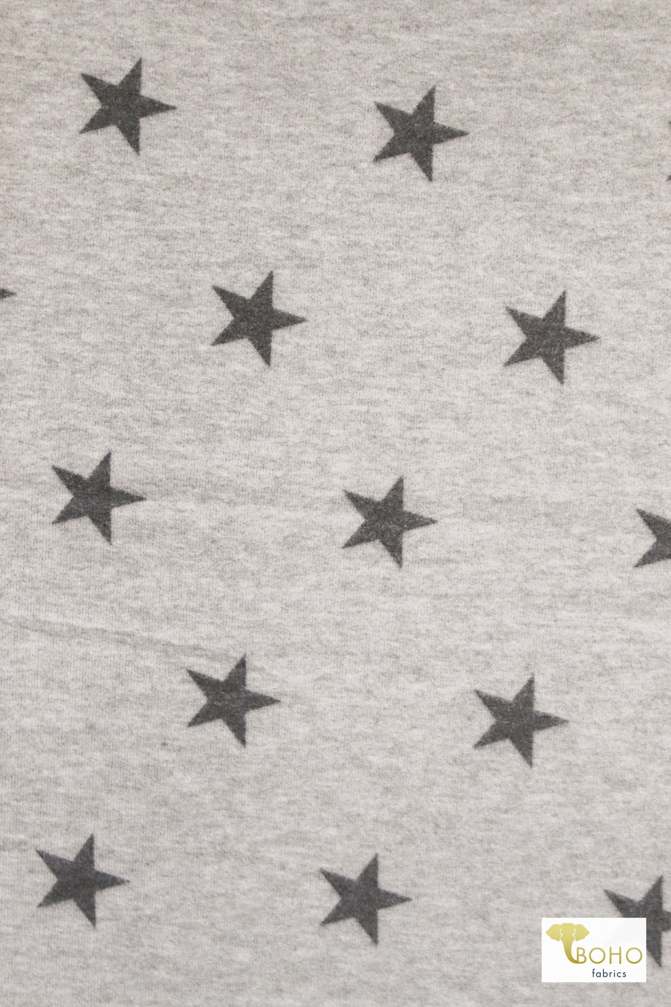 Gray Stars, Brushed Printed Sweater Knit Fabric - Boho Fabrics