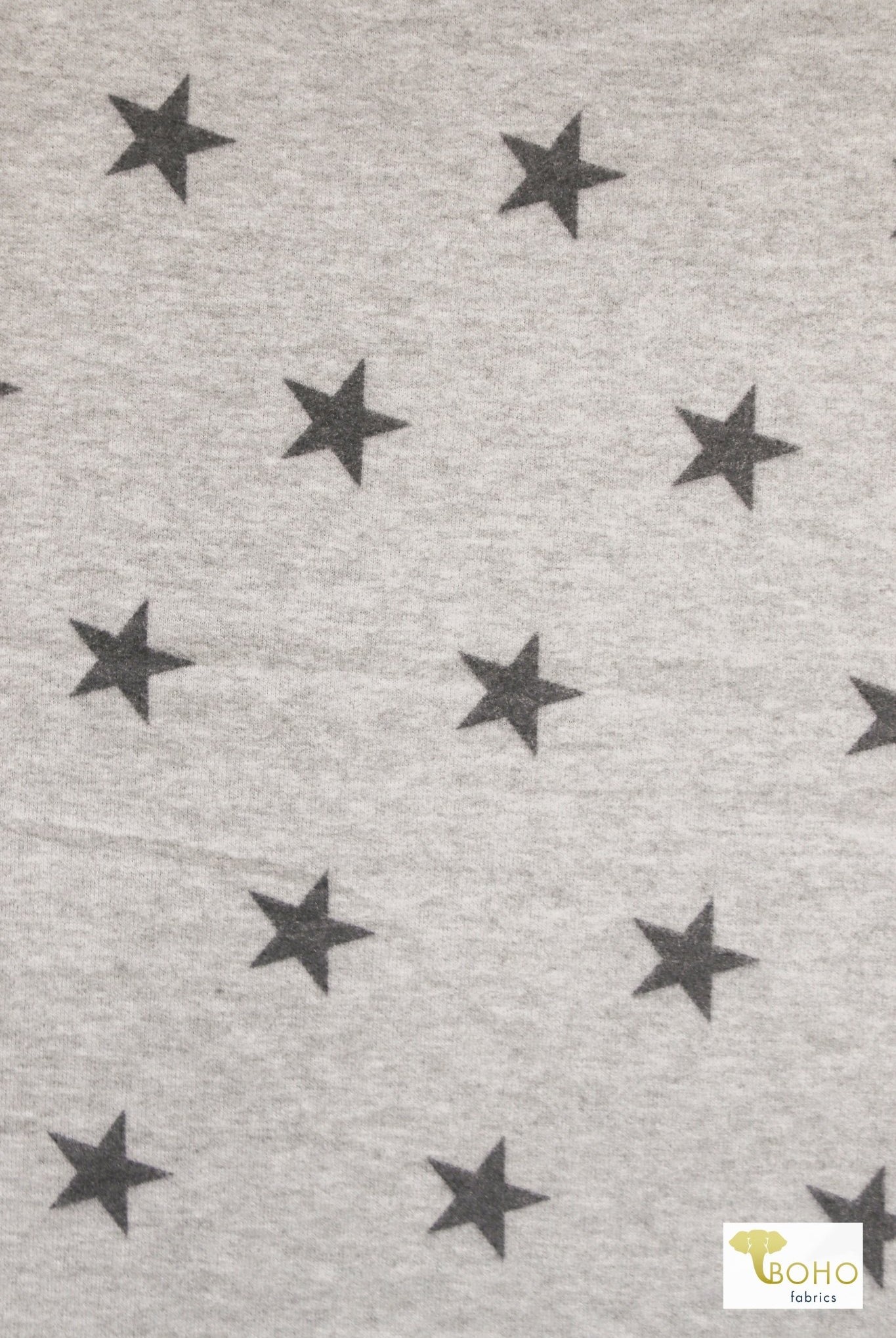 Gray Stars, Brushed Printed Sweater Knit Fabric - Boho Fabrics