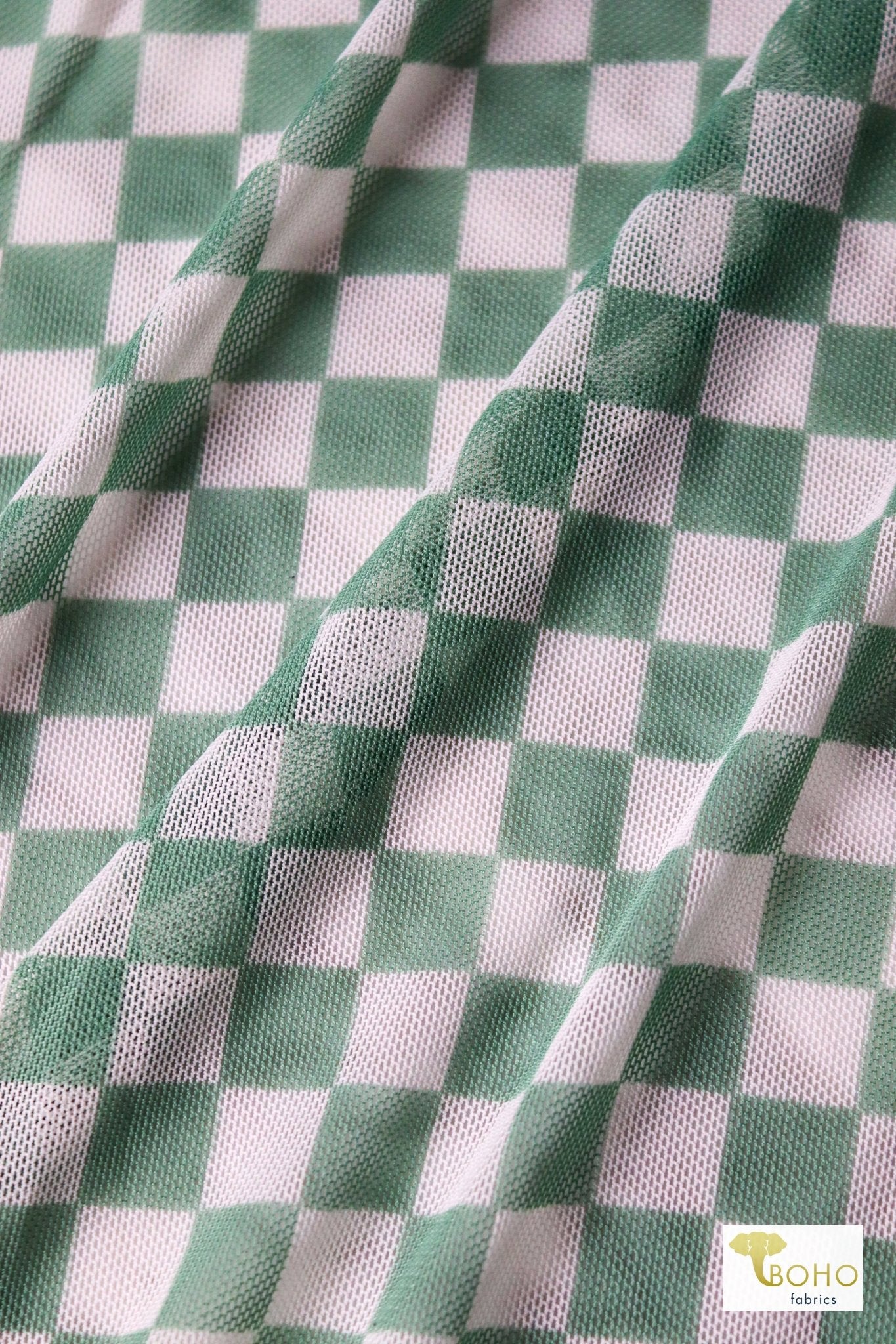 Green Checker, Stretch Mesh - Boho Fabrics