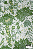 Green Jacobean Botanical Linen-Look Canvas Woven Fabric - Boho Fabrics - Home Dec. & Upholstery Fabric