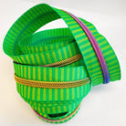 Green Jacquard Nylon Zipper 5 - 3 Yards, Rainbow Teeth - Boho Fabrics - Zippers
