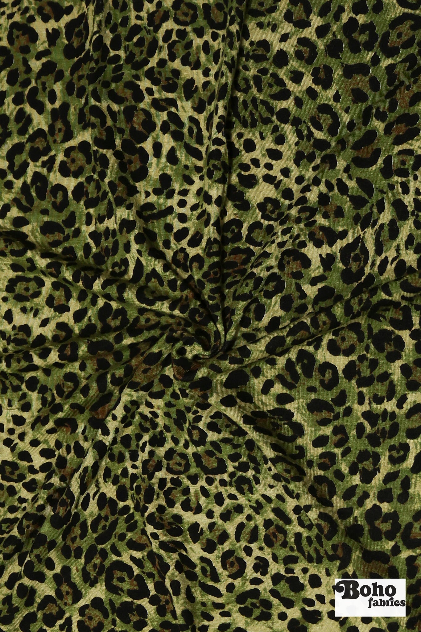 Green Leopard Print, Rayon Spandex Jersey Knit Fabric - Boho Fabrics - Rayon Jersey Solid, Knit Fabric