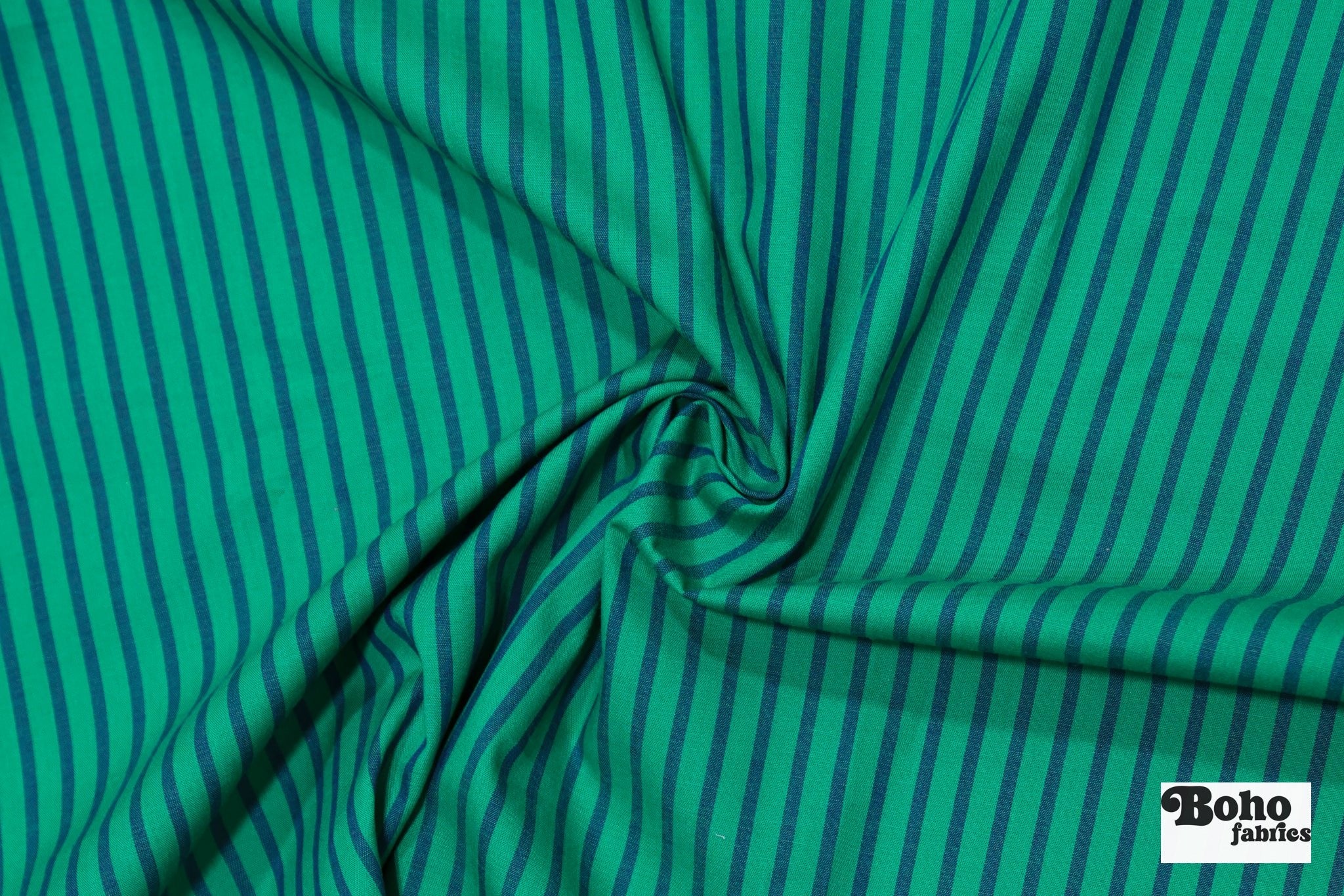 Green & Navy Stripes Woven Fabric - Boho Fabrics - Woven Fabric