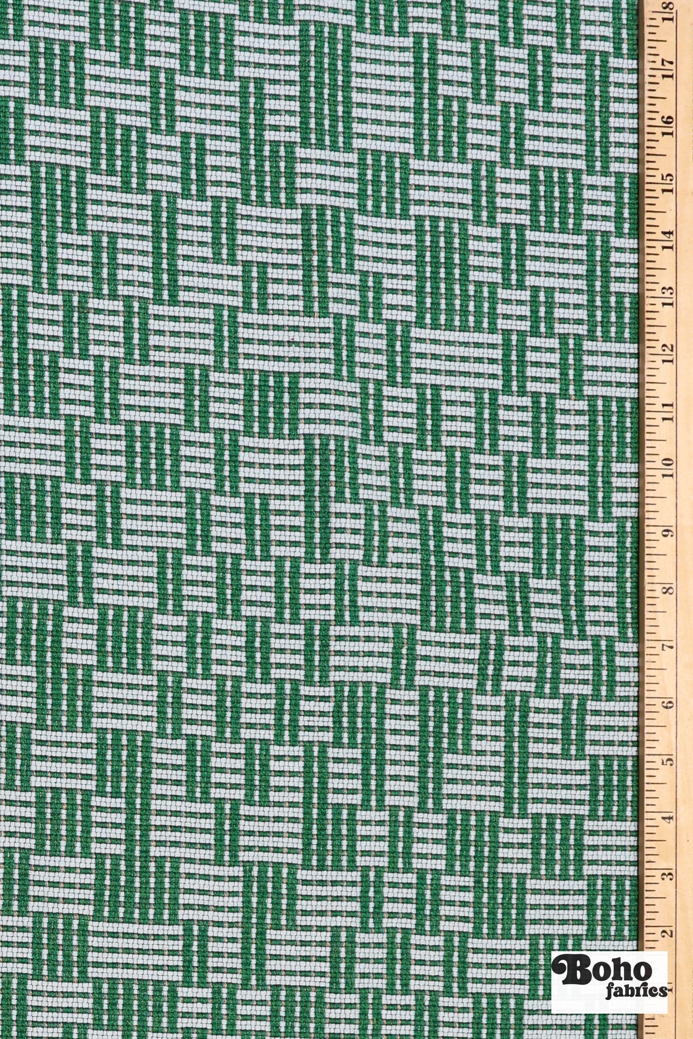 Green & Pale Blue Basketweave Grid Upholstery Woven Fabric - Boho Fabrics - Home Dec. & Upholstery Fabric