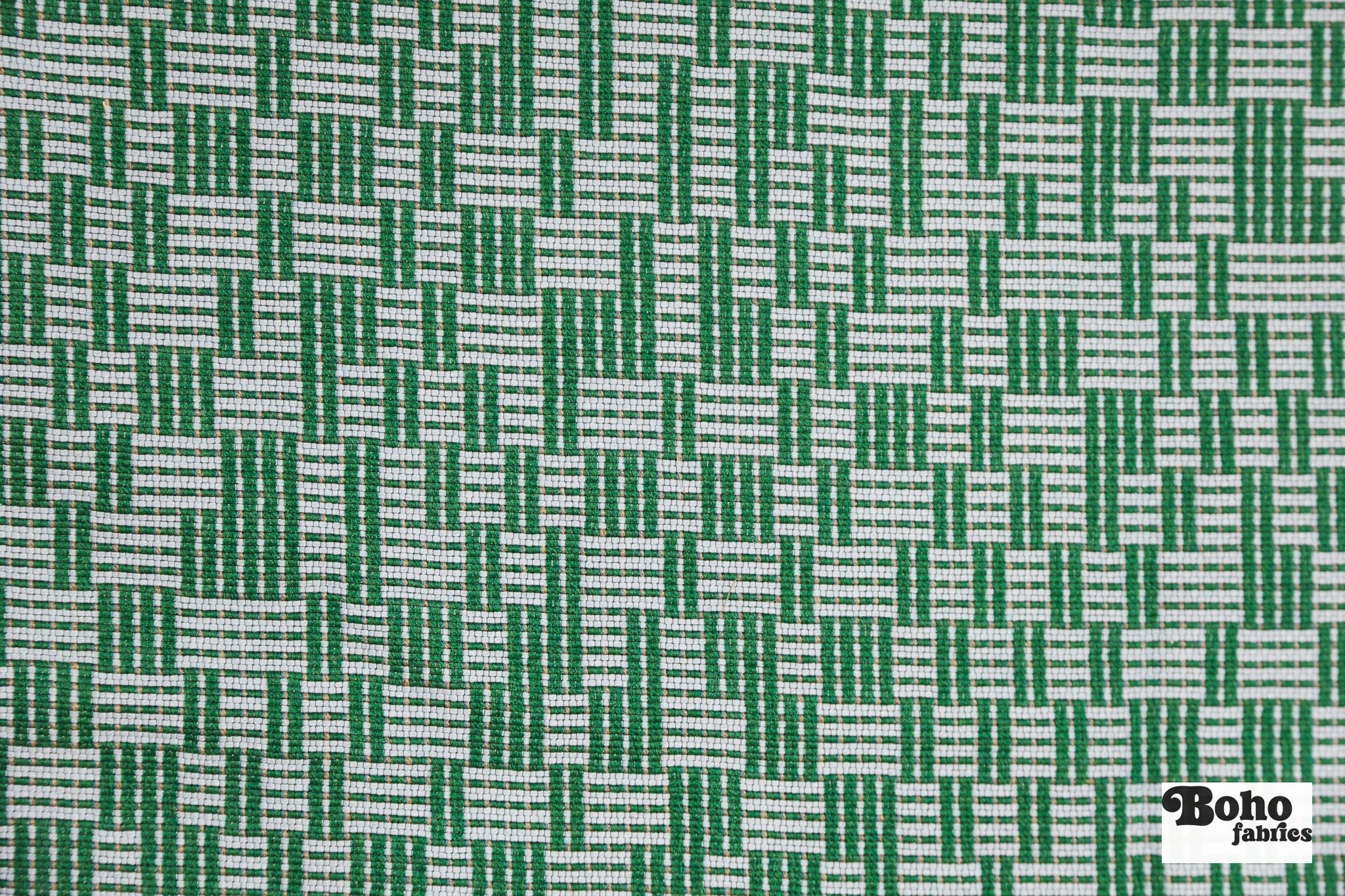 Green & Pale Blue Basketweave Grid Upholstery Woven Fabric - Boho Fabrics - Home Dec. & Upholstery Fabric