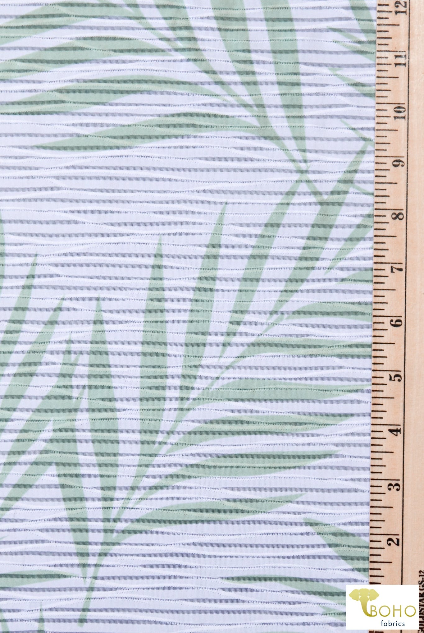 Green Palms, Burnout Jersey Knit. JER-P-108-GRN - Boho Fabrics