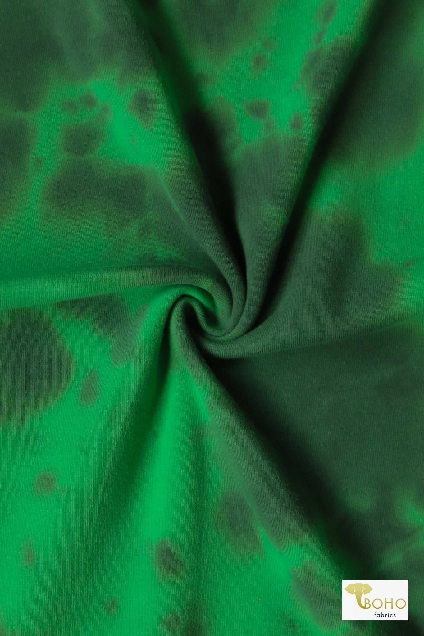 Green Tie Dye Coordinating Ribbing, Rib Flc. SOLD BY THE 1/2 YARD - Boho Fabrics